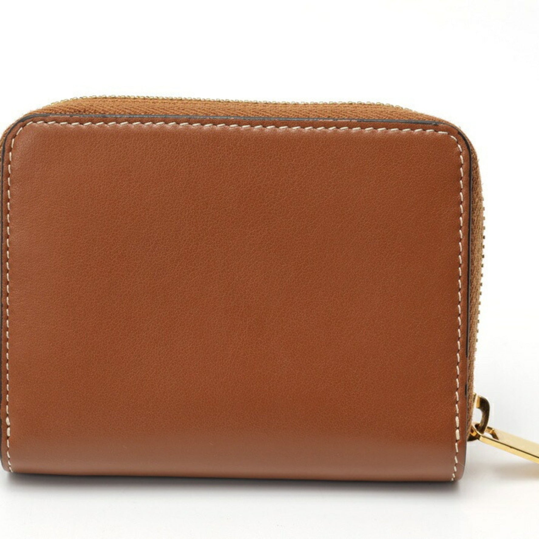 Celine Cuir Triomphe Compact Zip Wallet Coin Case Smooth Calf Leather Tan (Brown)