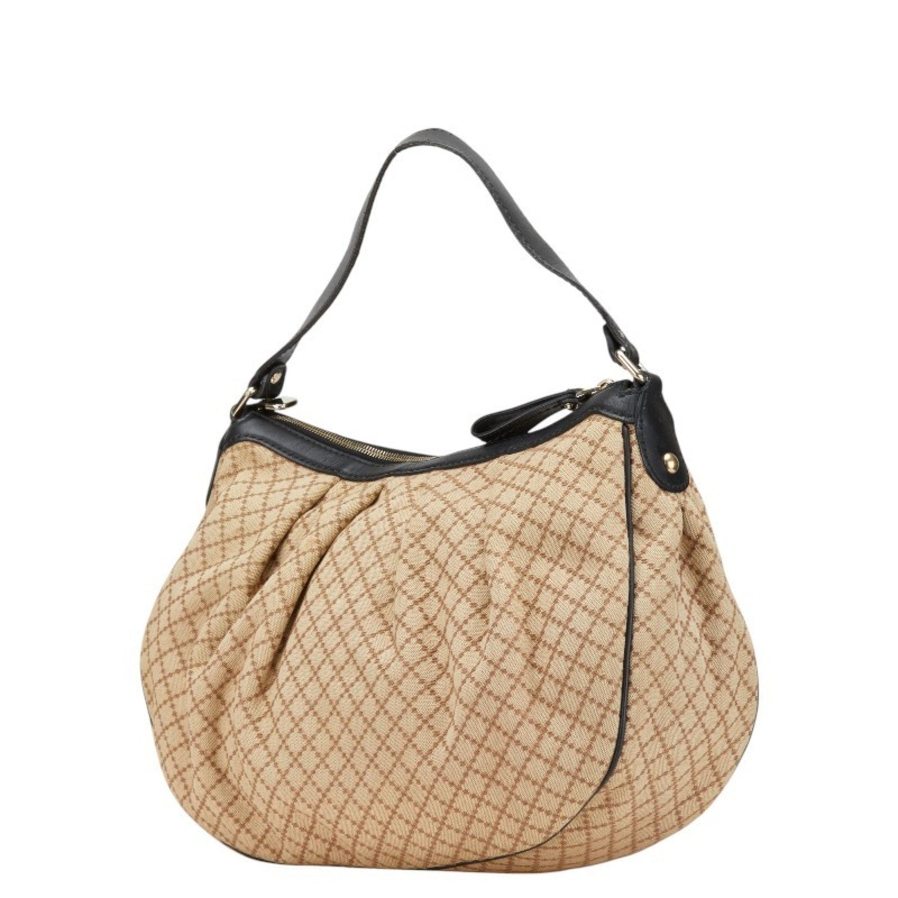 Gucci Diamante One-Shoulder Bag Beige Black Canvas Leather