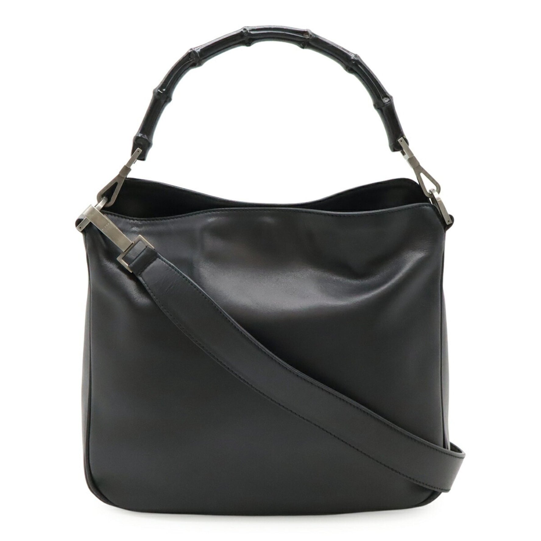 GUCCI Bamboo Handbag Shoulder Bag Tote Leather Black 001.1638