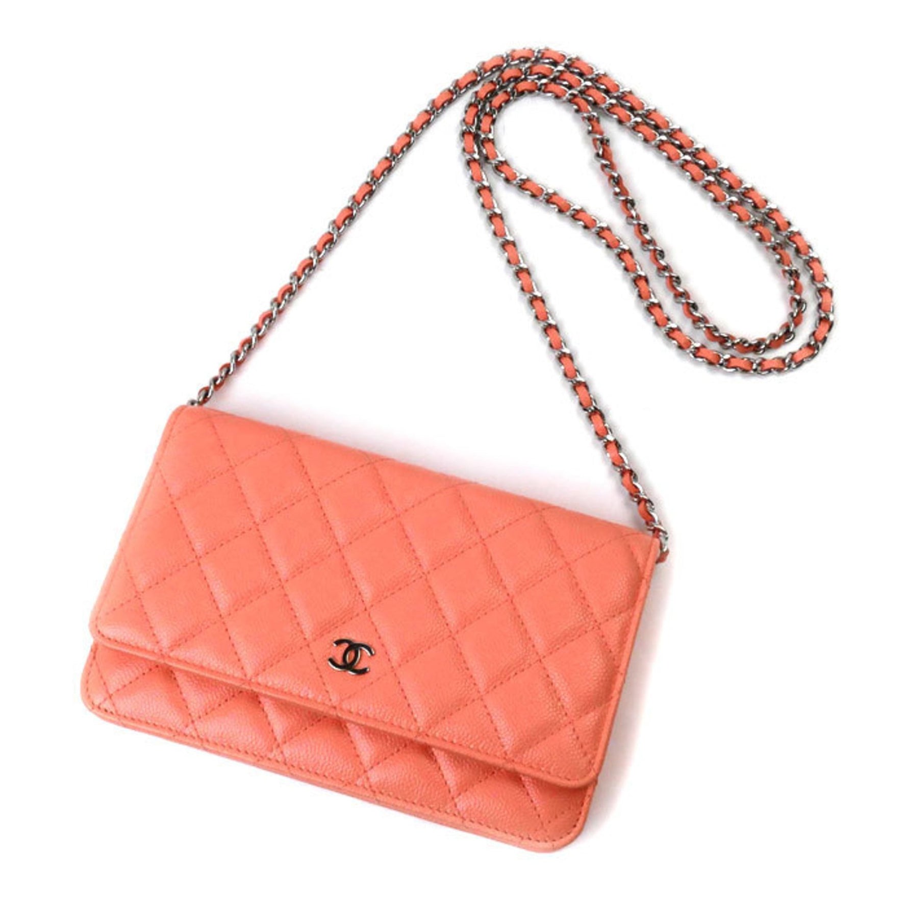 CHANEL Timeless Classic Chain Wallet Shoulder Bag Salmon Pink