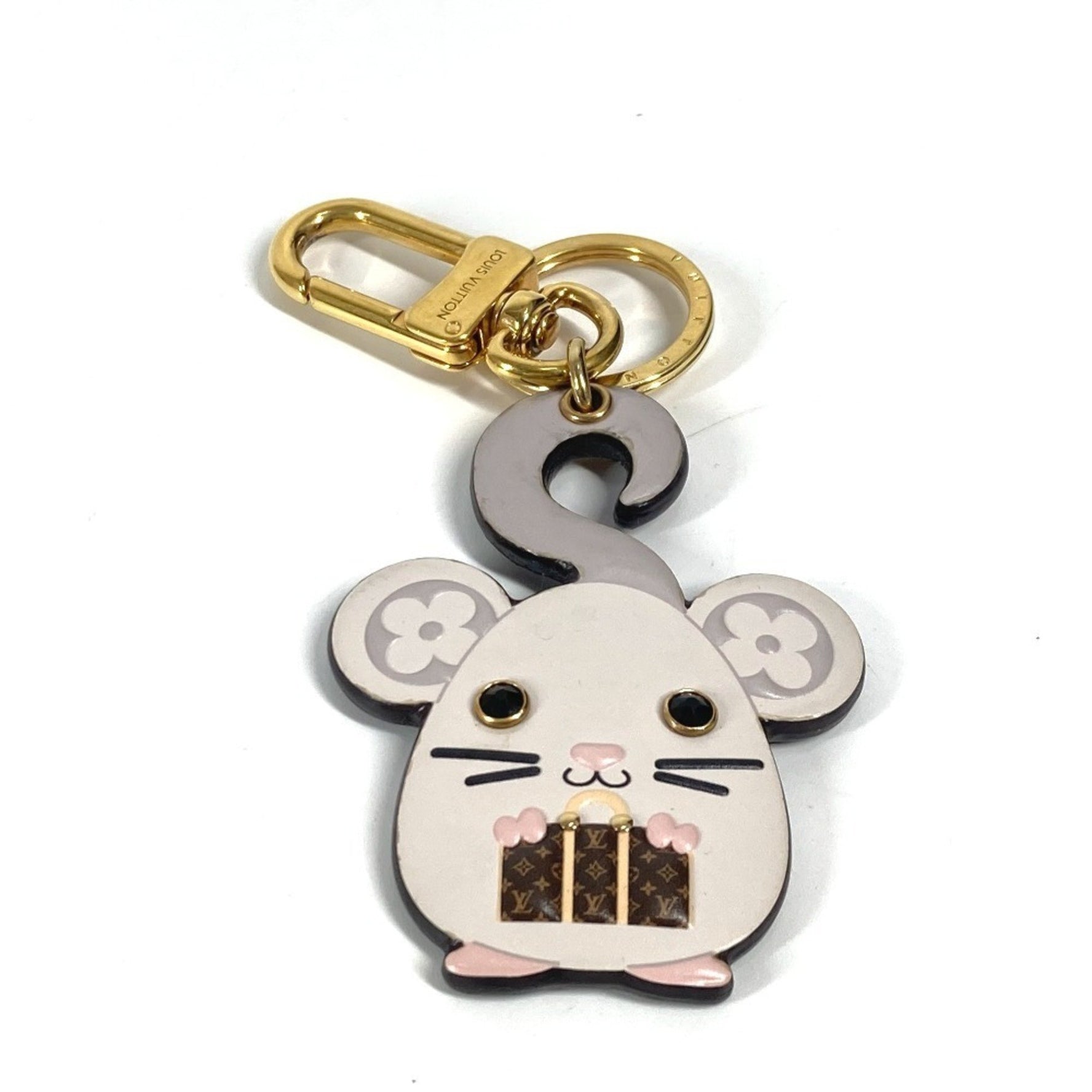 LOUIS VUITTON M69014 Monogram Porte-Clés Vignette Bag Charm Mouse Keychain Leather Men's Women's Grey
