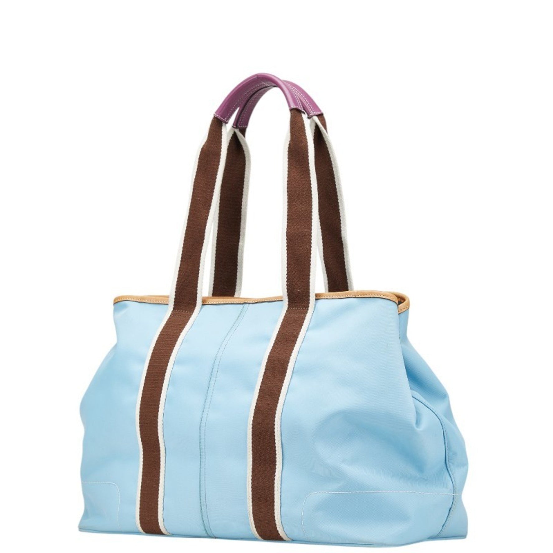 Coach Hamptons Weekend Tote Bag Shoulder Light Blue Brown Nylon Leather