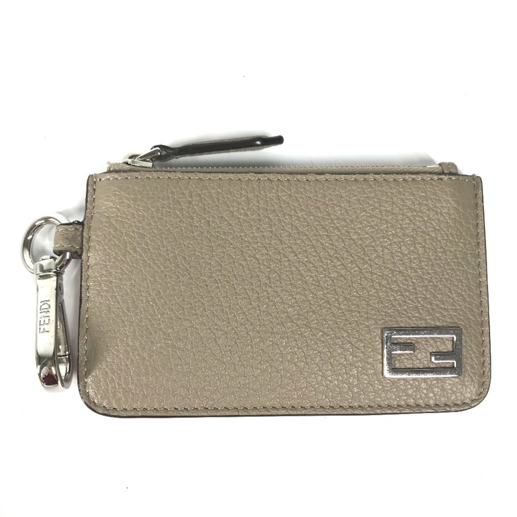 FENDI Two-Tone Logo Card Case, Coin Purse, Wallet, Fragment Leather, Beige