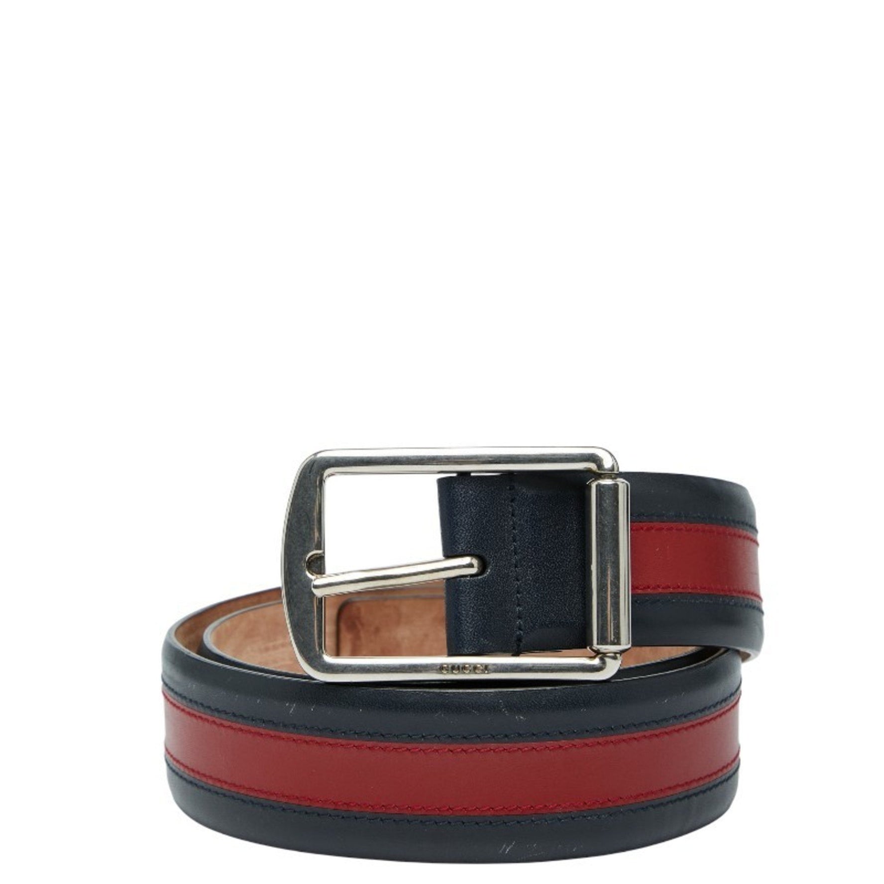 Gucci Sherry Line Belt, Size: 90 (36), Navy/Red Leather