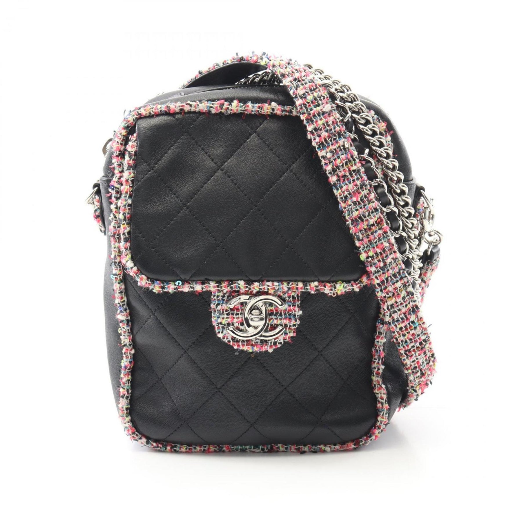 Chanel Matelasse Shoulder Bag in Lambskin Fabric, Black and Multicolor