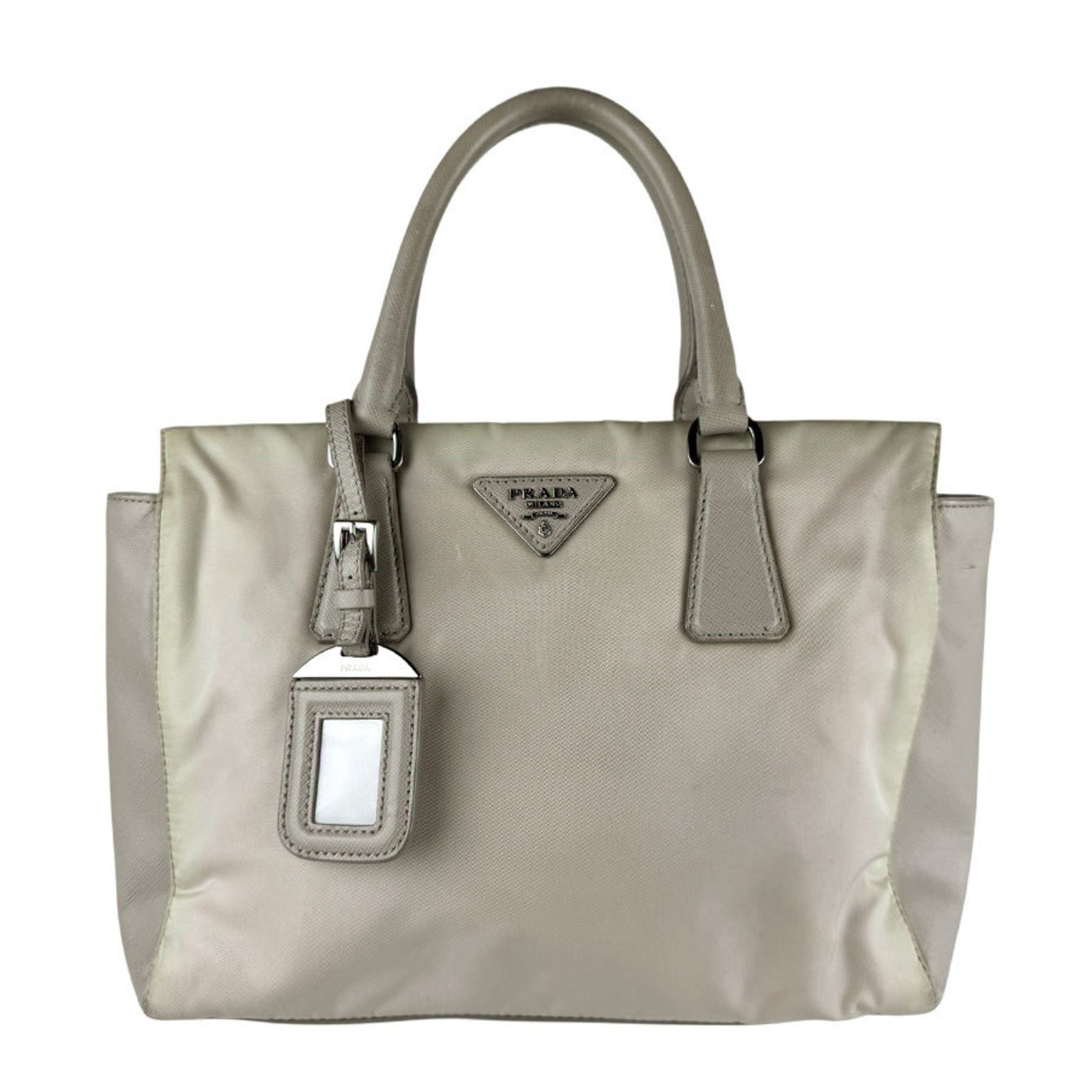 Prada handbag shoulder bag nylon leather light gray