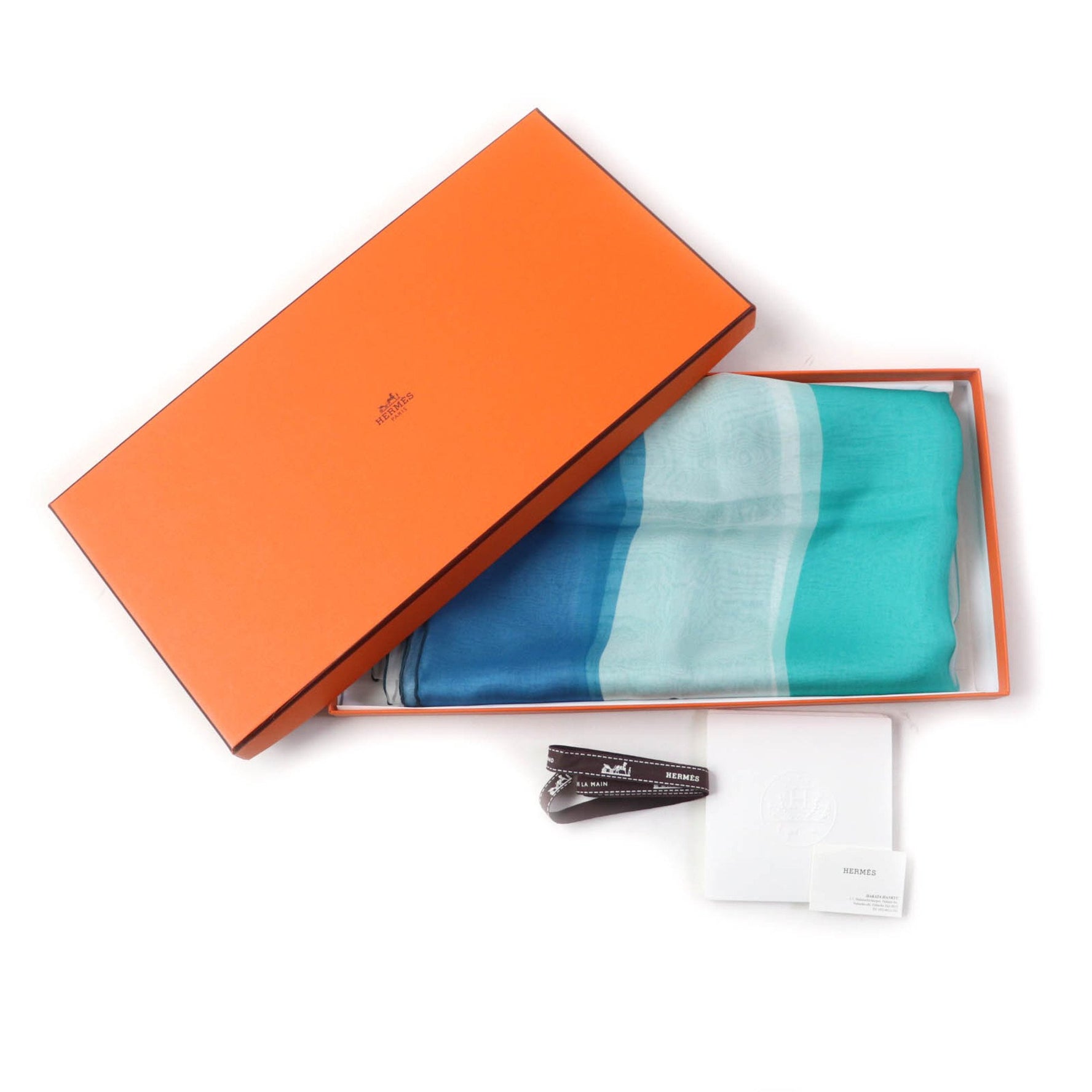 HERMES 100% Silk Muslin Large Chiffon Stole/Shawl with Logo, Multicolor, Box Included, Made in France