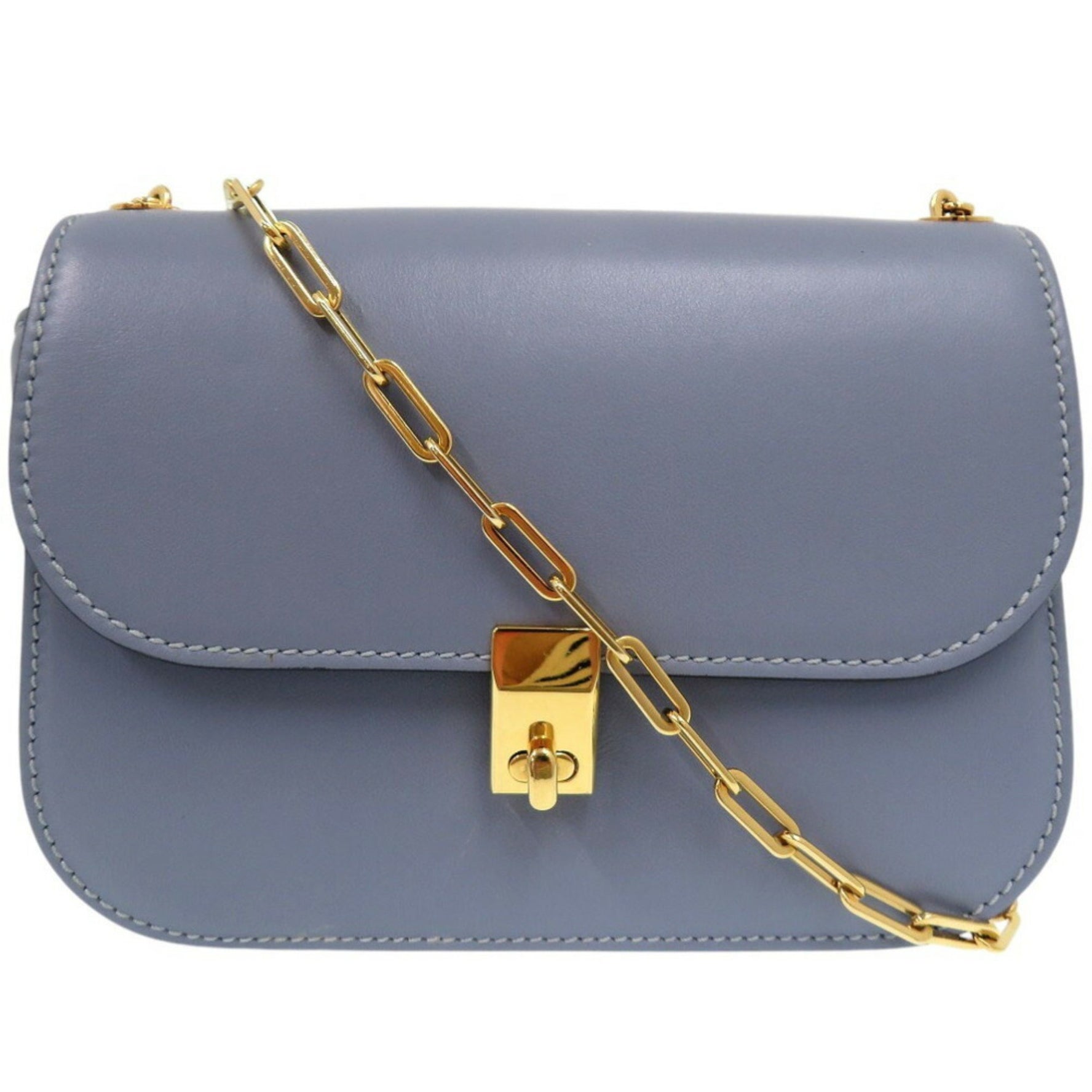 Valentino Garavani Chain Link Shoulder Bag Leather Light Blue