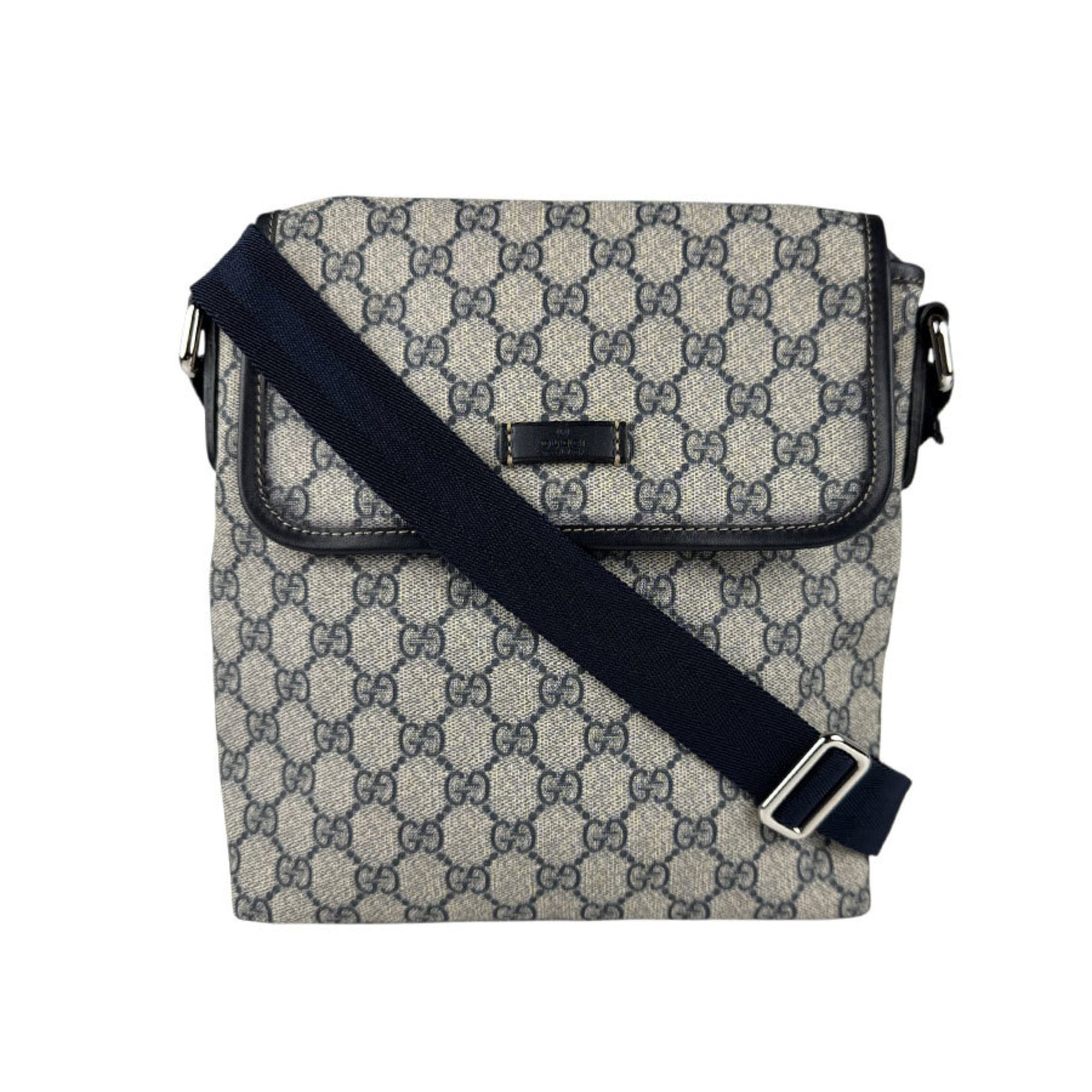 GUCCI Shoulder Bag GG Supreme Canvas Navy Beige Silver Men's