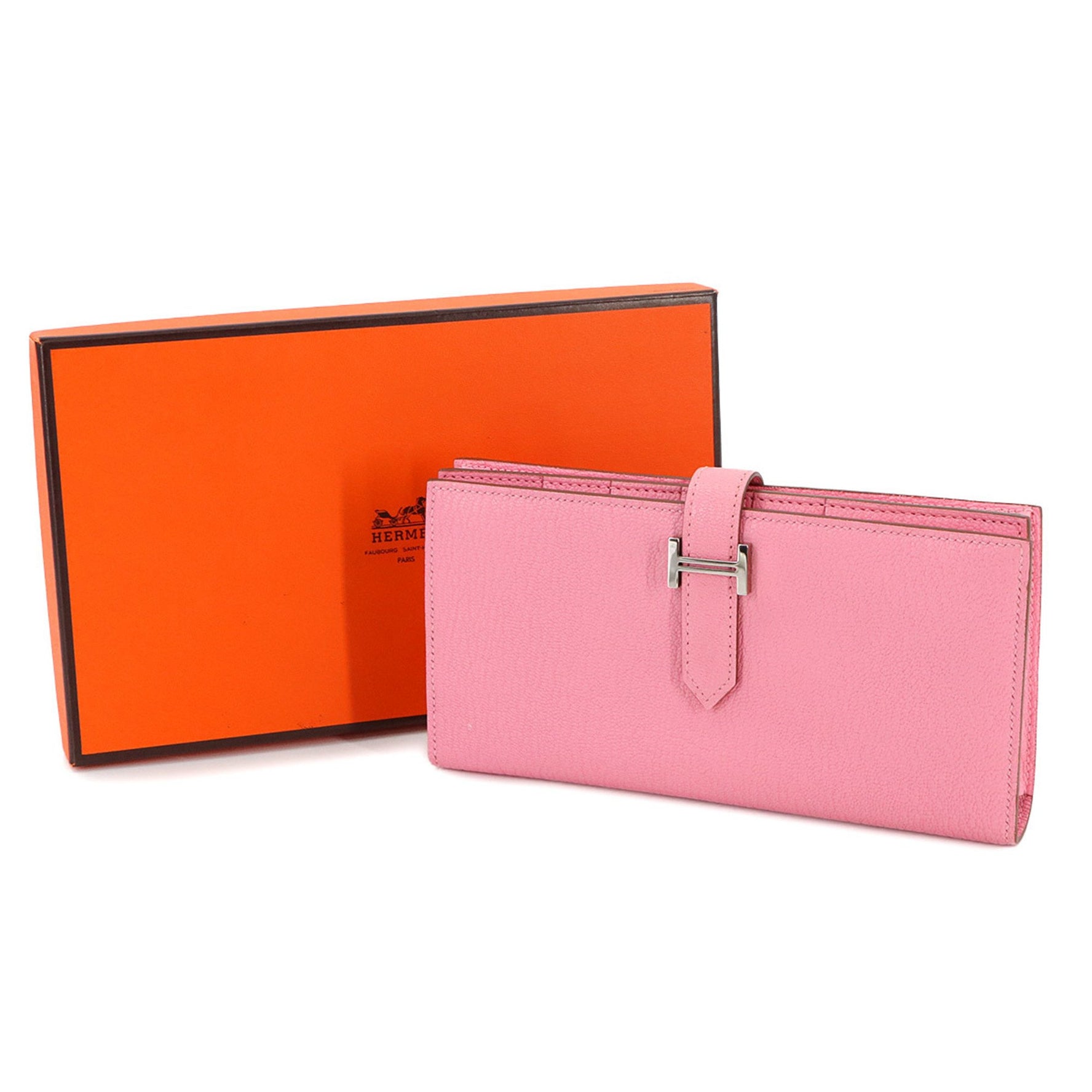 Hermes Hermès Bearn Soufflet Bifold Long Wallet in Chevre Rose Confetti Design with R Stamp and Silver Hardware