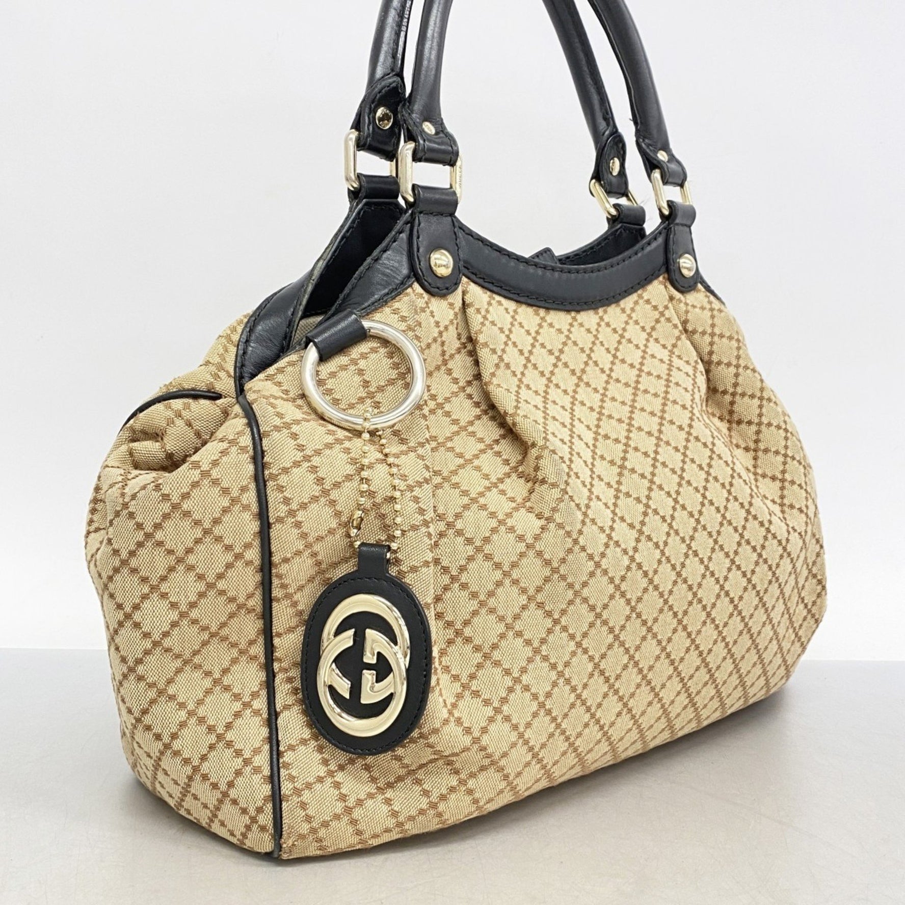 Gucci Diamante Handbag Canvas Brown Black Women's
