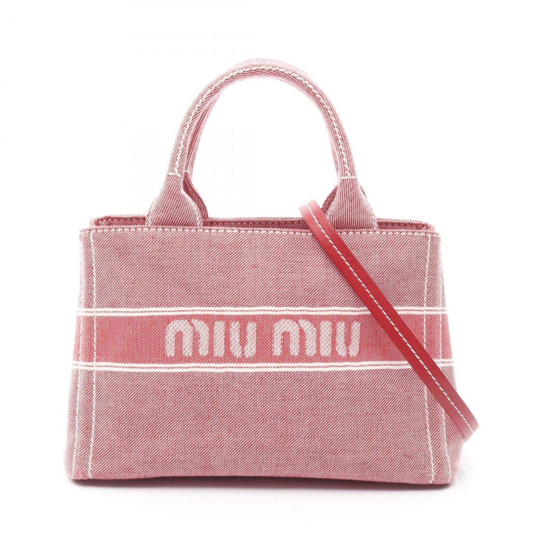 Miu Miu Miu DENIM LOGO Tote Bag, Canvas, Red