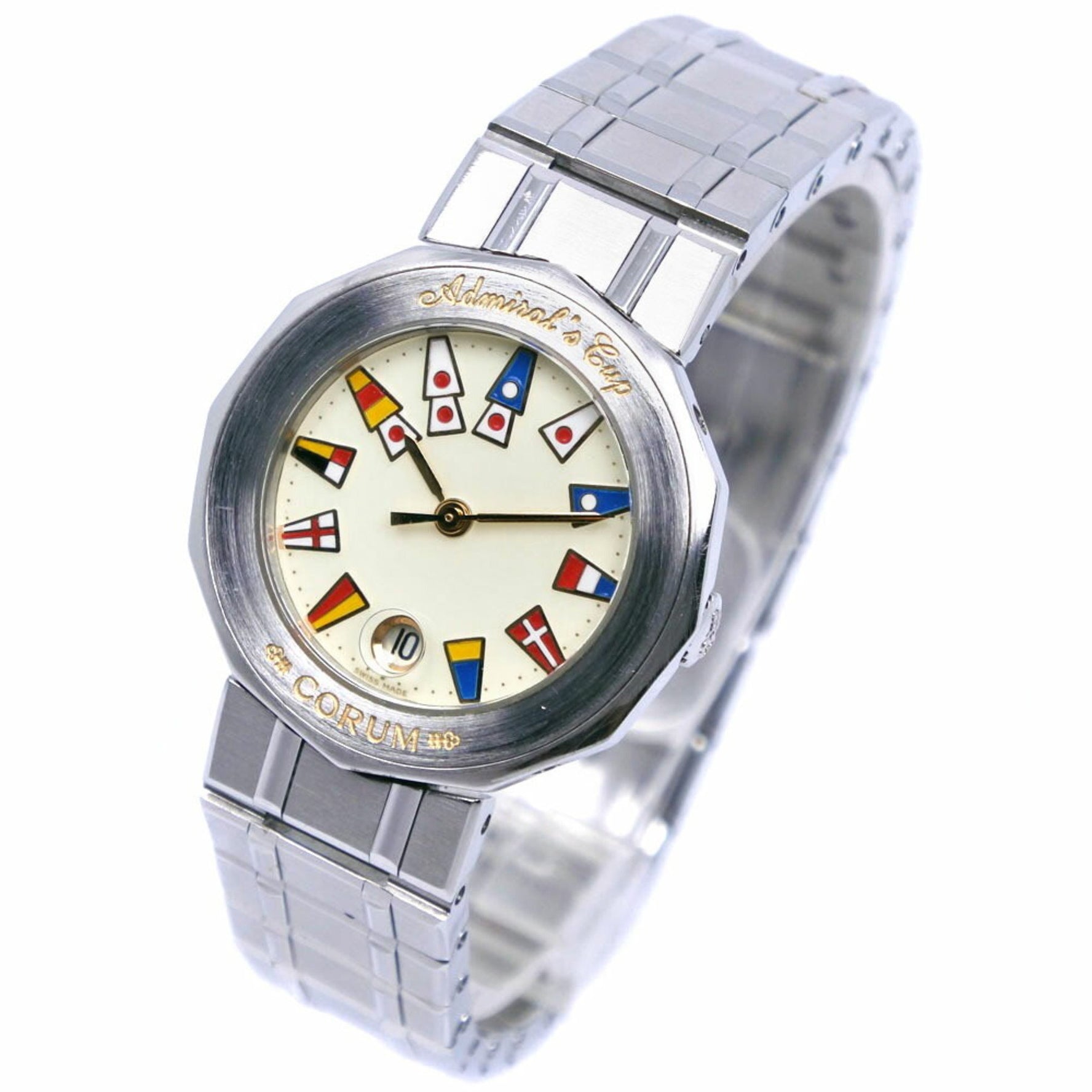 Corum Admiral's Cup Watch 39.610.20V50B Stainless Steel Quartz Analog Display Ivory Dial Admirals Ladies