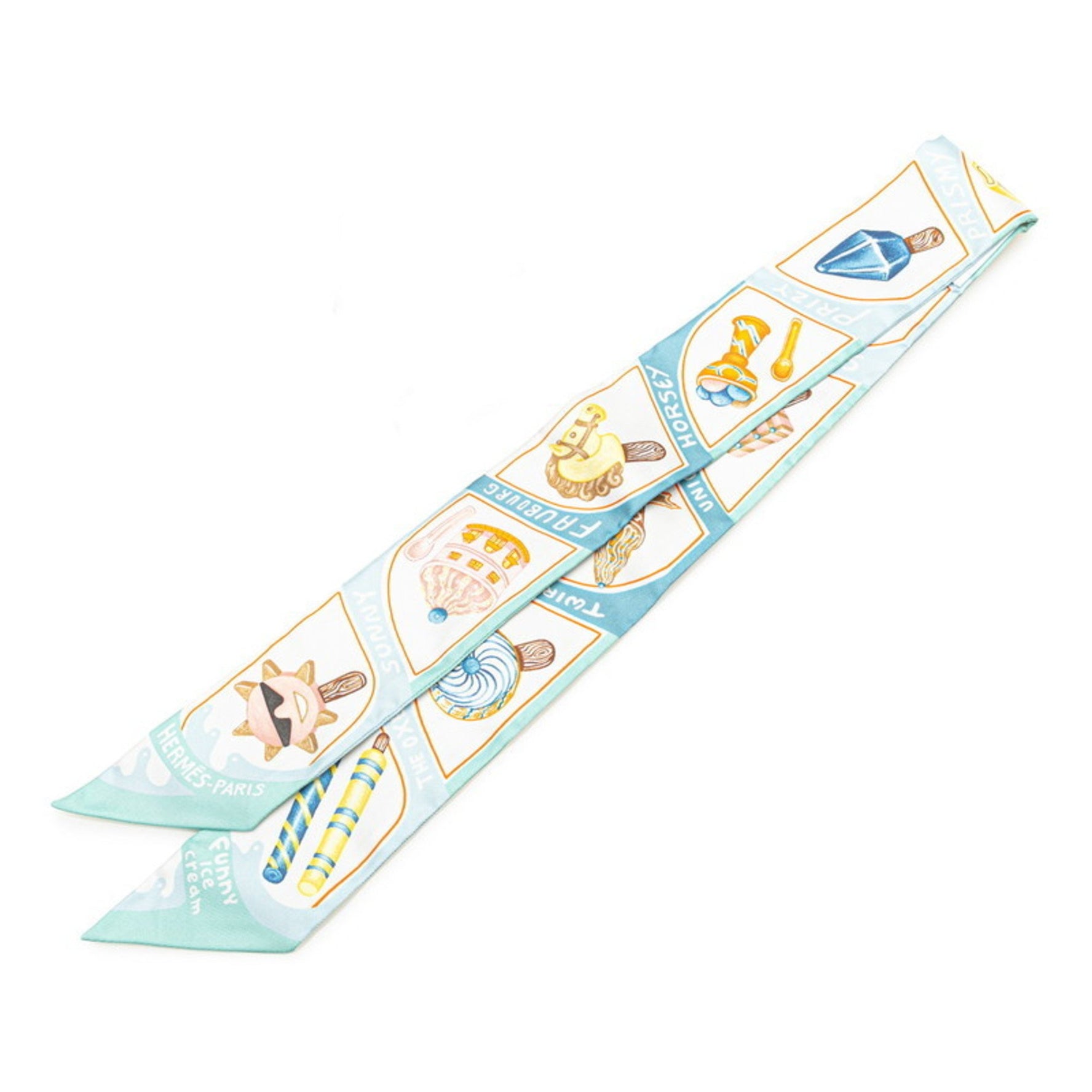Hermes Hermès Twilly FUNNY ICE CREAM Scarf, Blue Multicolor Silk