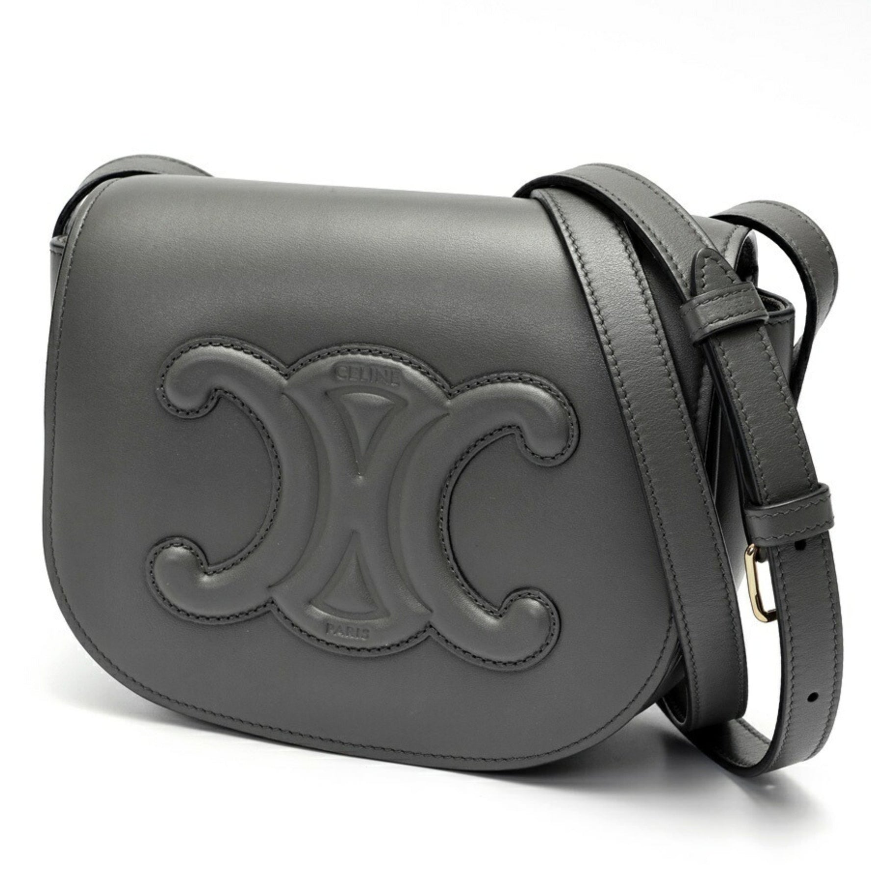 CELINE Folco Cuir Triomphe Shoulder Bag Smooth Calfskin Grey