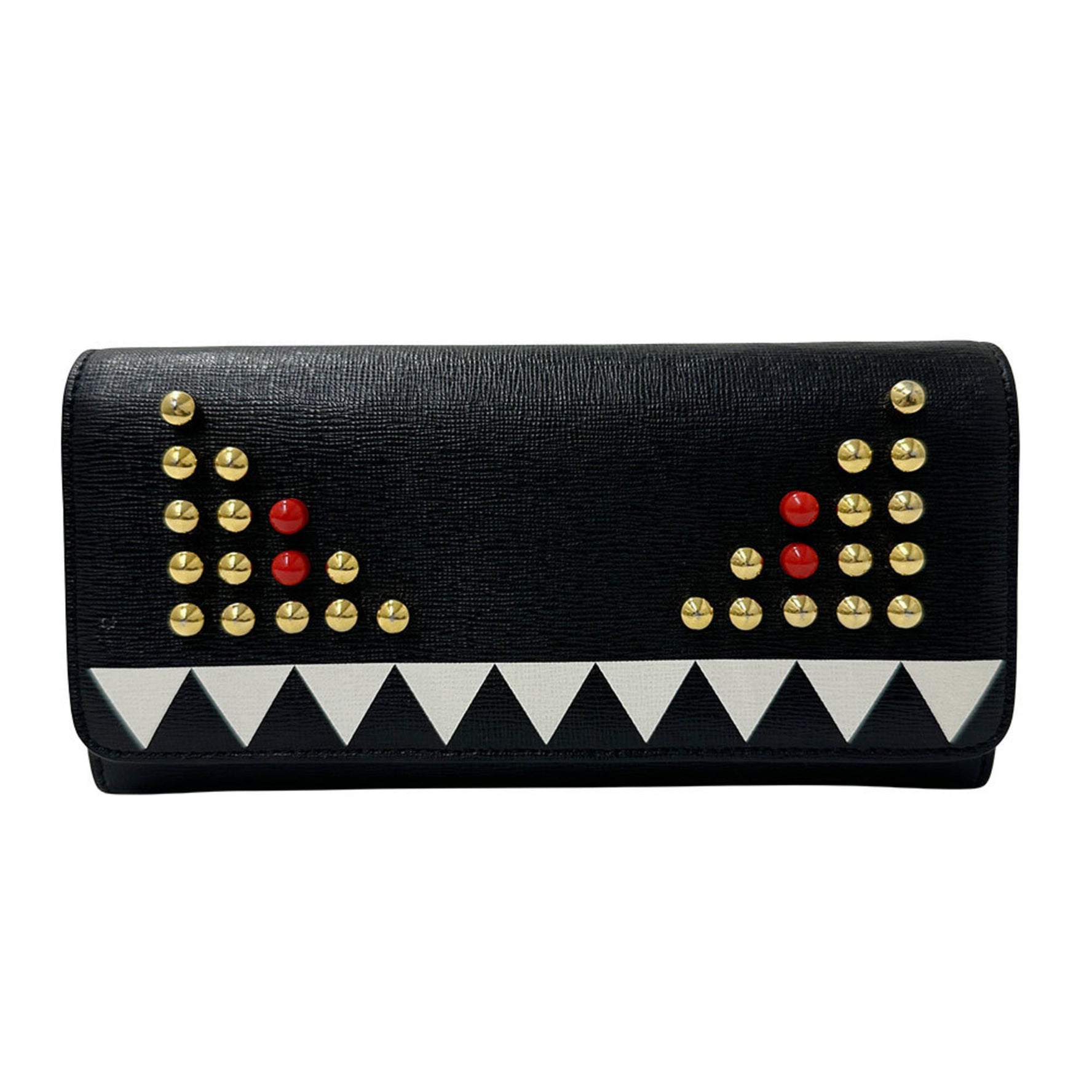 Fendi wallet branded long wallet, leather, monster black, unique design