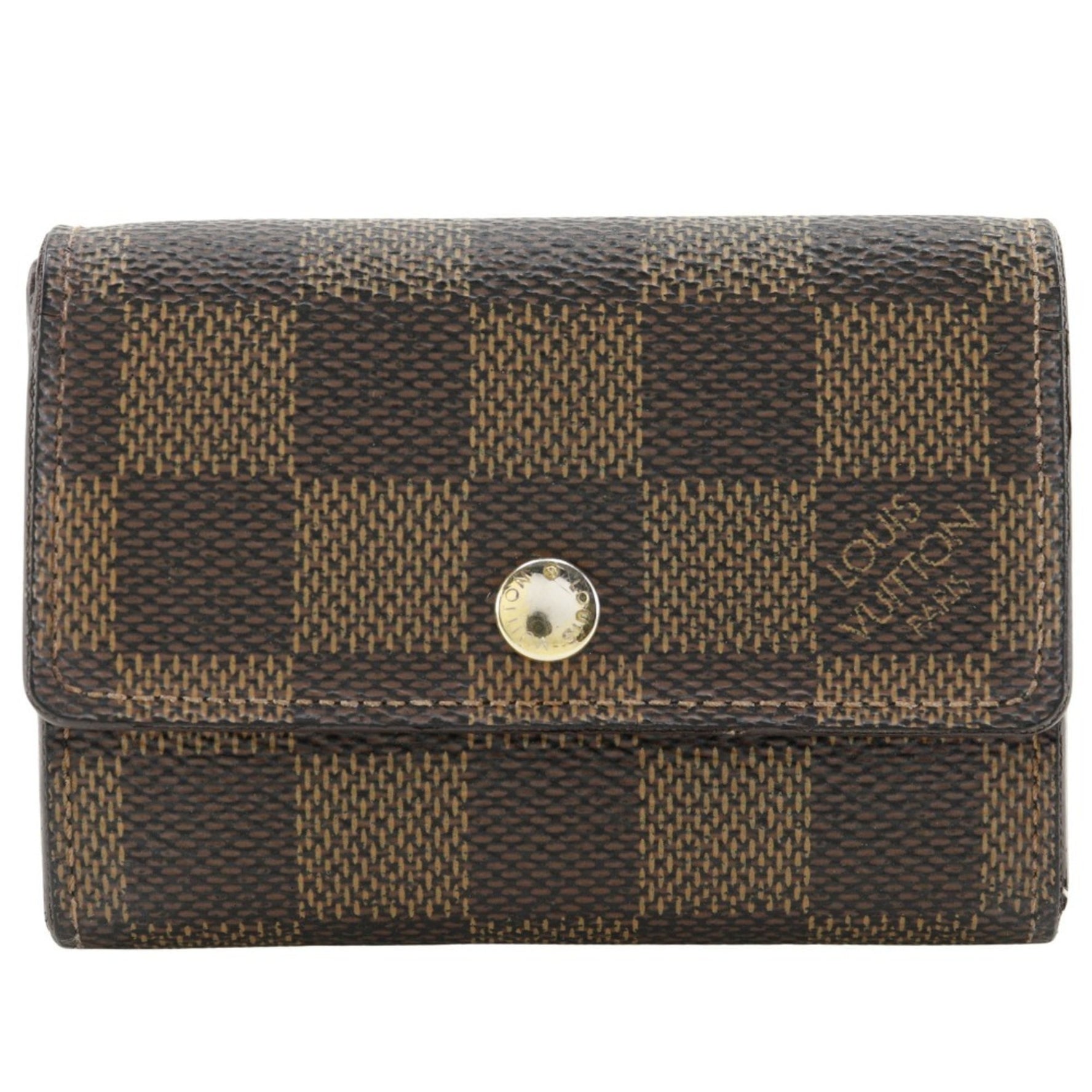 Louis Vuitton LOUIS VUITTON Portonet Plat Coin Case N61930 Damier Canvas 2007 Brown MI4007 Snap Button Unisex