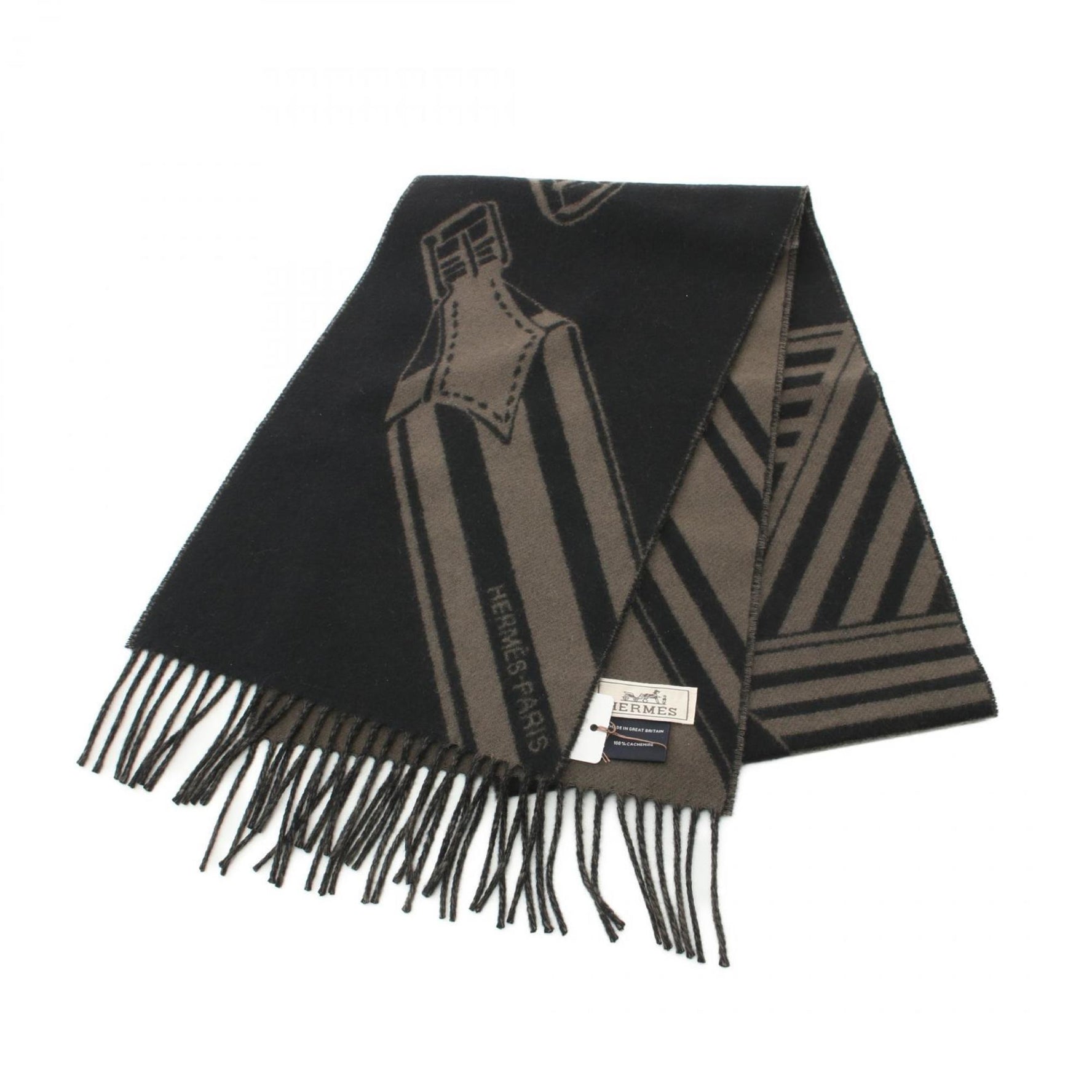 Hermes HERMES Sangles en Zig Zag Scarf Clothing Cashmere Women's Black Brown