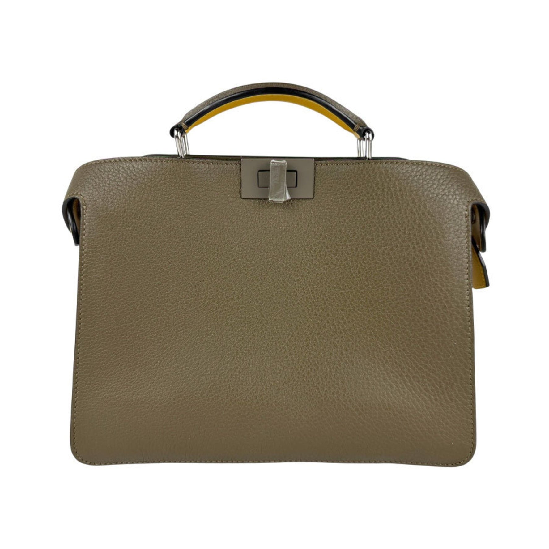 FENDI Peekaboo ISeeU X-Cross Leather Shoulder Bag in Khaki, Yellow, and Silver, Men's, 7VA530-AH8Z z6363
