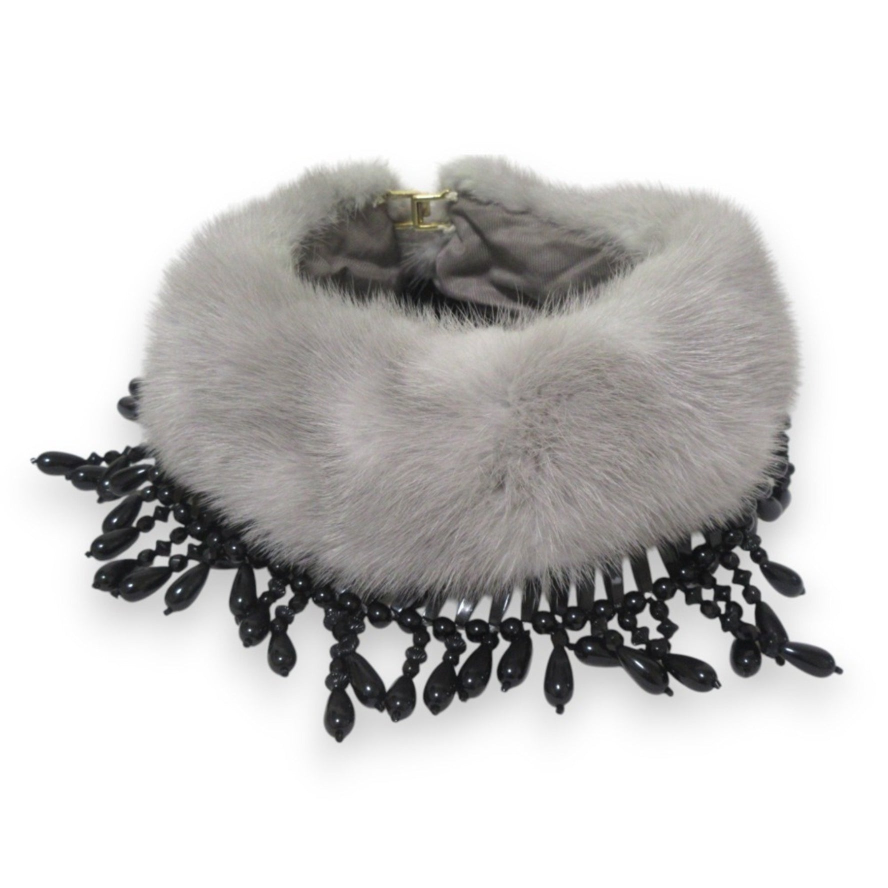 MARNI Mink Tippet Bejeweled Scarf, Collar, Grey, Women's