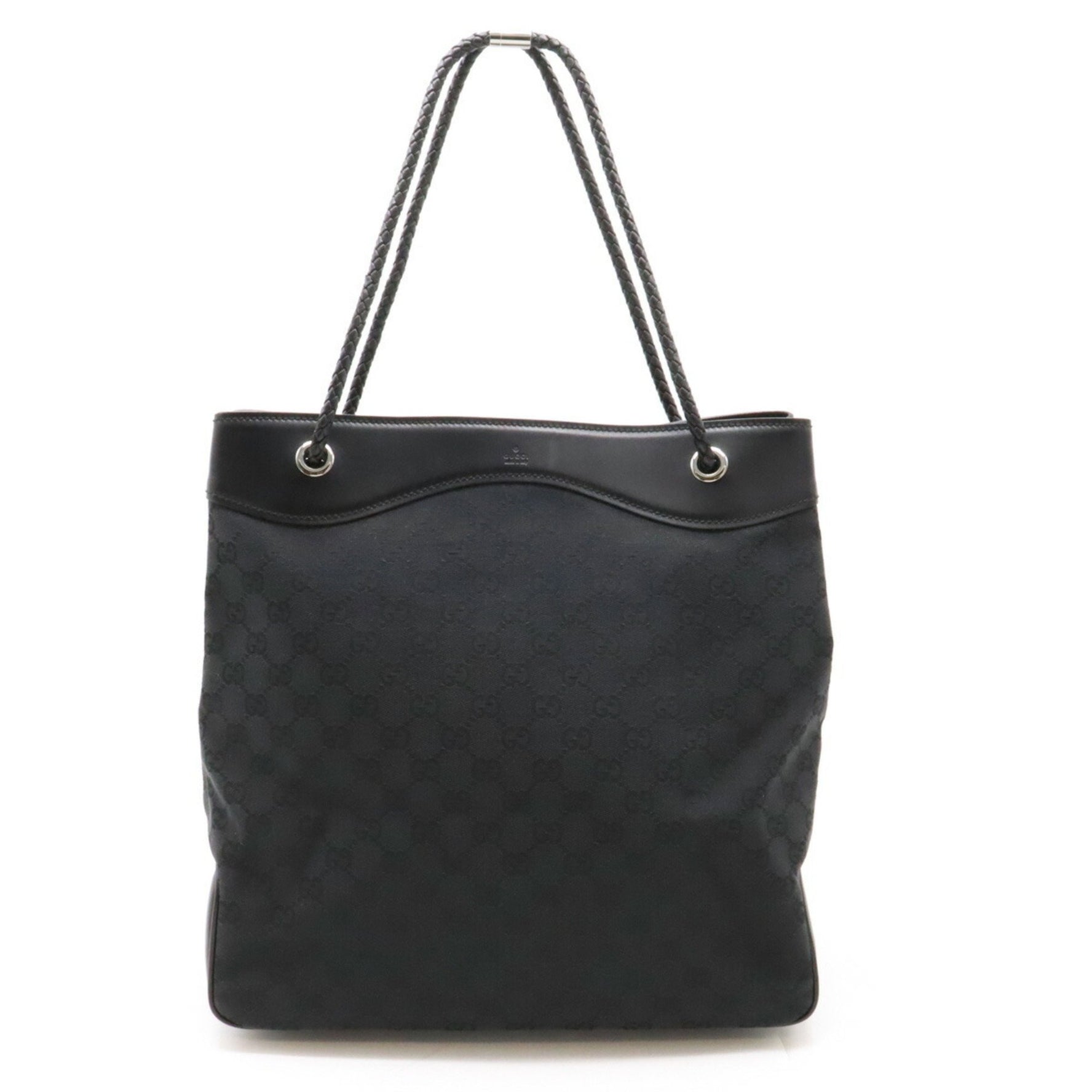 GUCCI GG Canvas Tote Bag Shoulder Leather Black