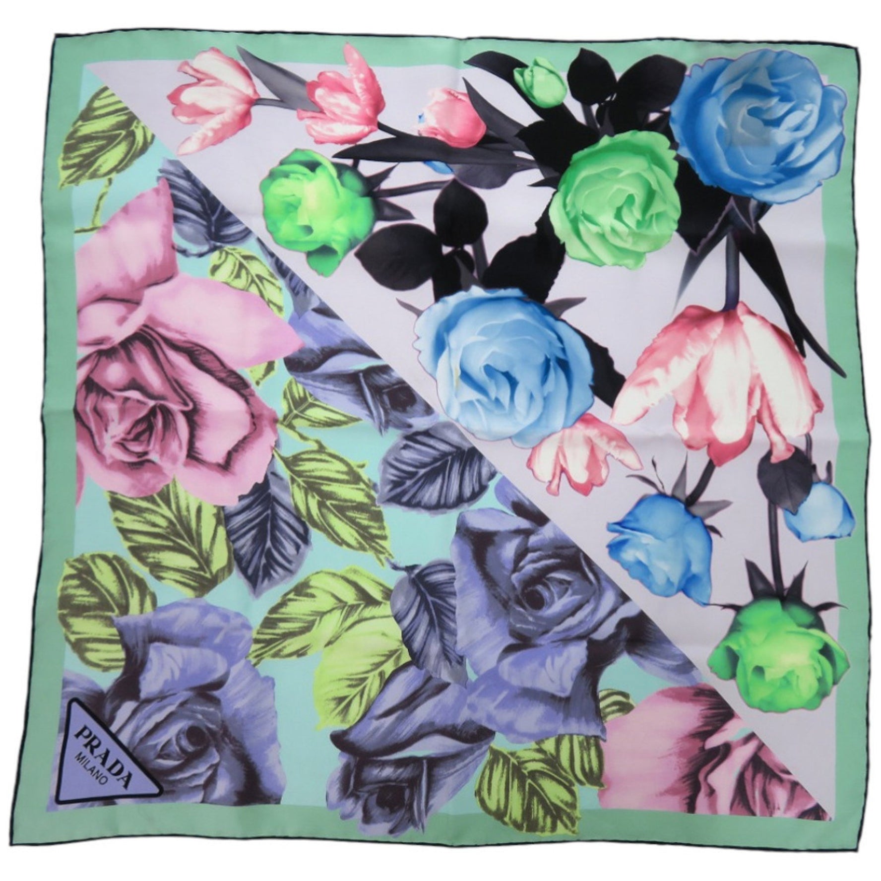 Prada Printed Silk Floral Multicolor Scarf Muffler 0065