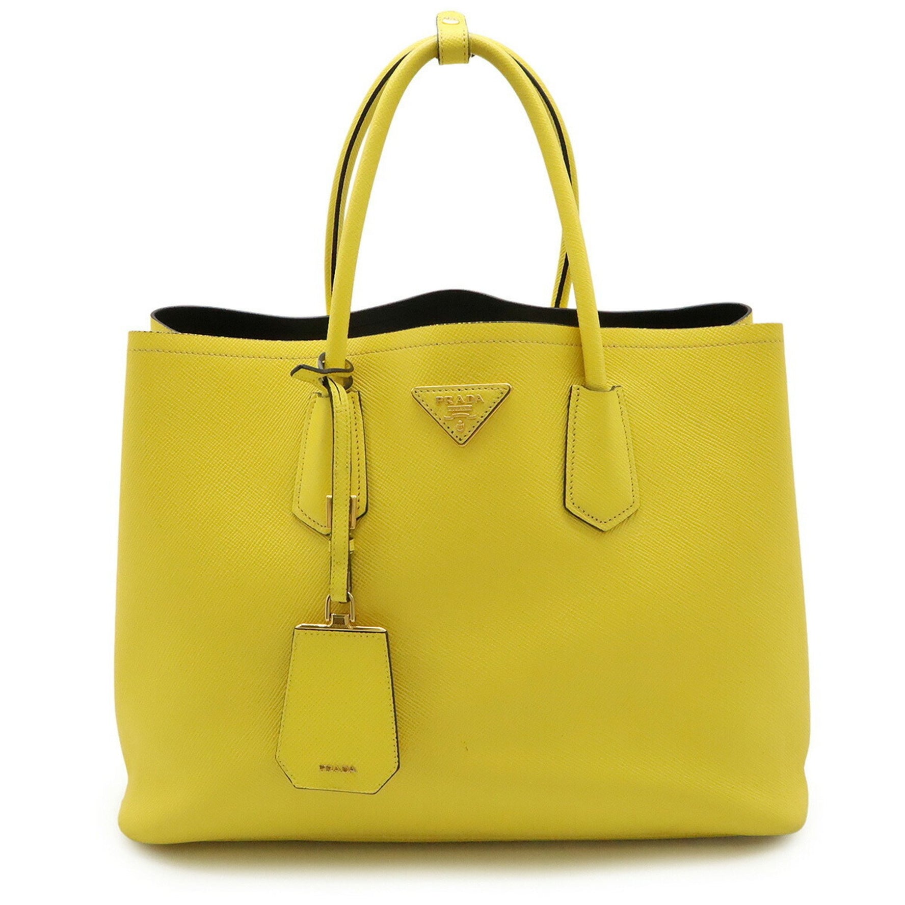 PRADA Prada Triangle Double Bag Tote Handbag Saffiano Leather Yellow BN2756