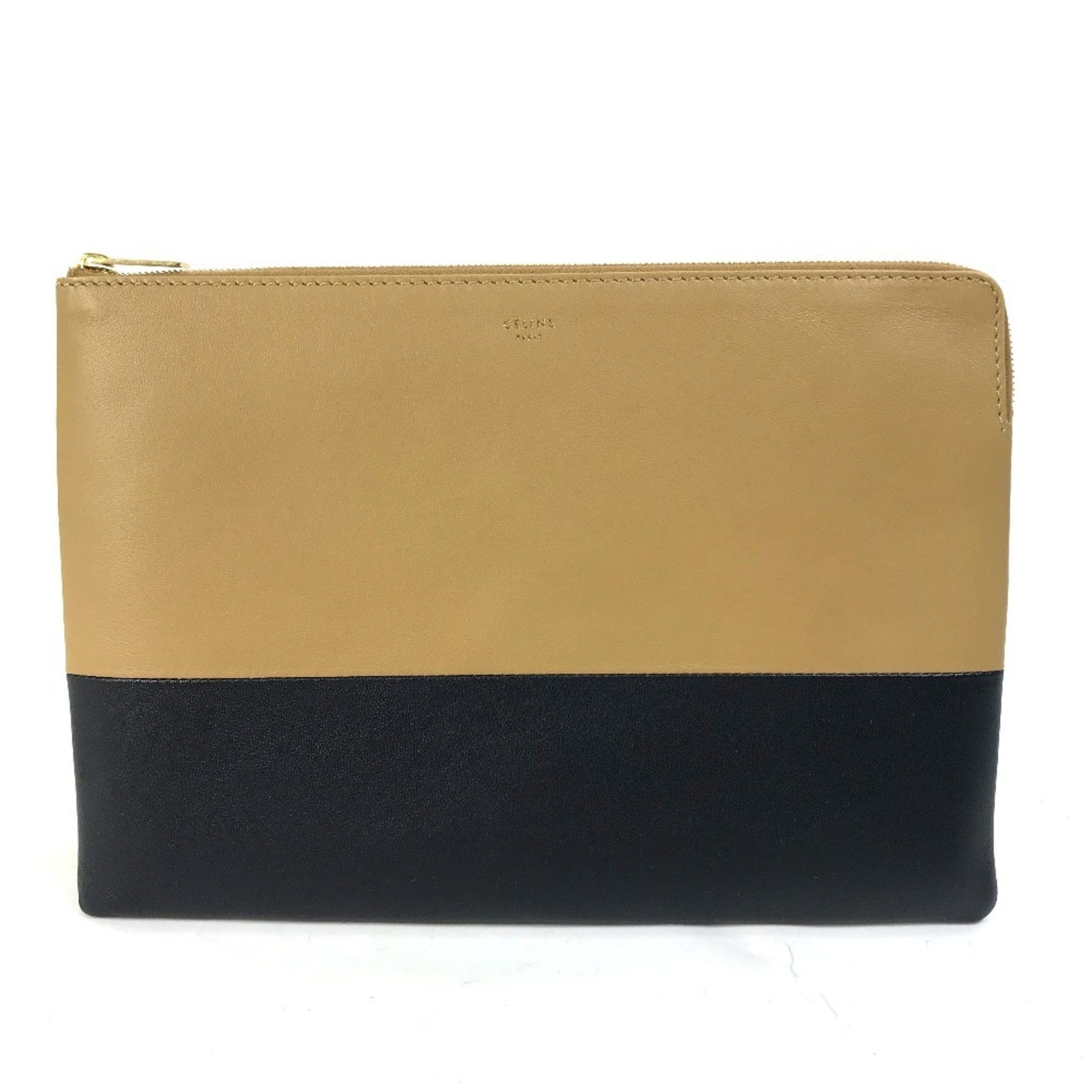 CELINE Two-Tone Bicolor Pouch Clutch Bag in Leather, Like New