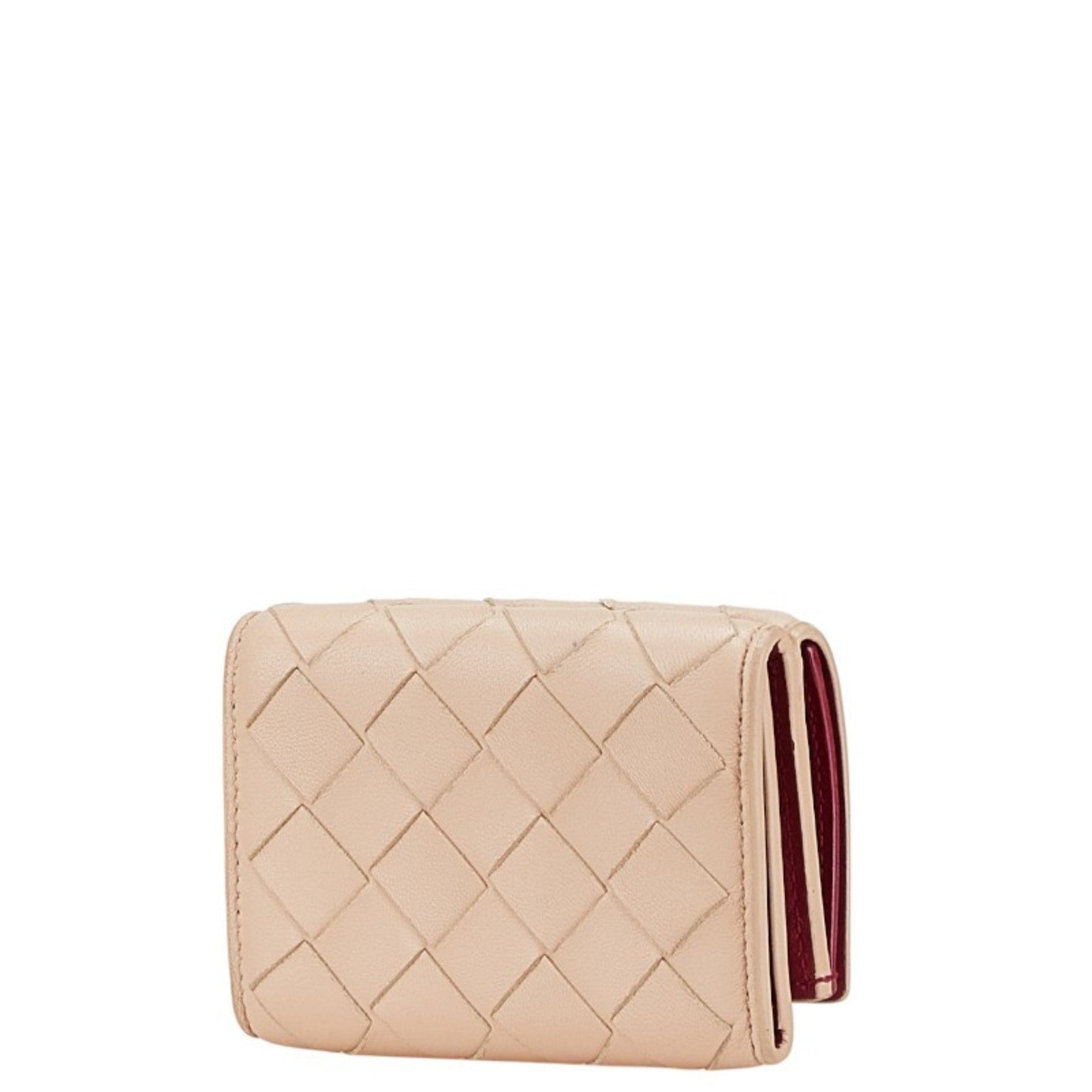 Bottega Veneta Intrecciato Tri-fold Wallet Beige Pink Leather BOTTEGAVENETA