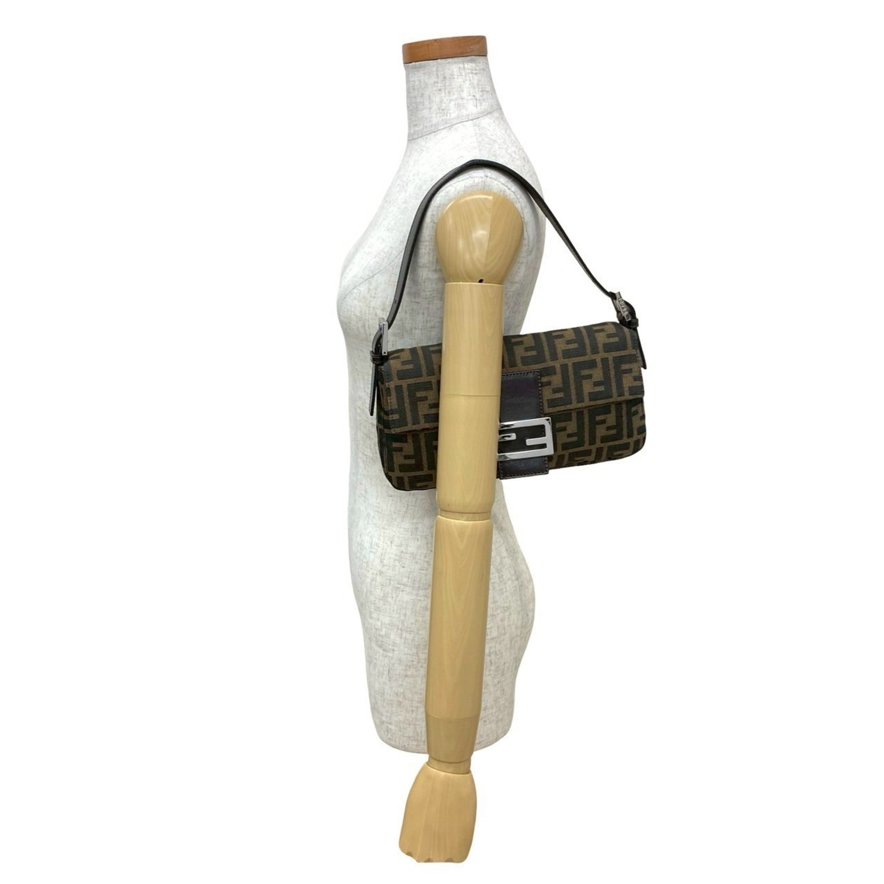 FENDI Mamma Bucket Zucca FF Pattern Canvas and Leather Semi-One Shoulder Bag Handbag Brown