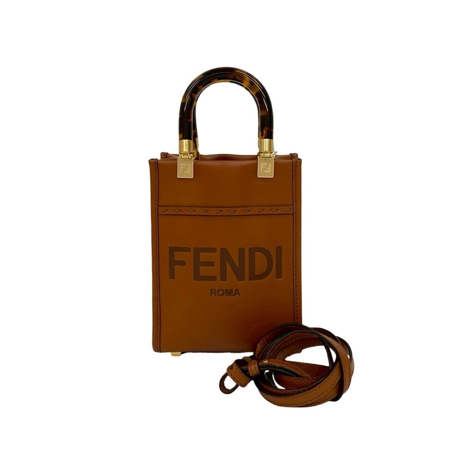 Unused FENDI Sunshine Shopper Mini Logo Leather Handbag/Shoulder Bag