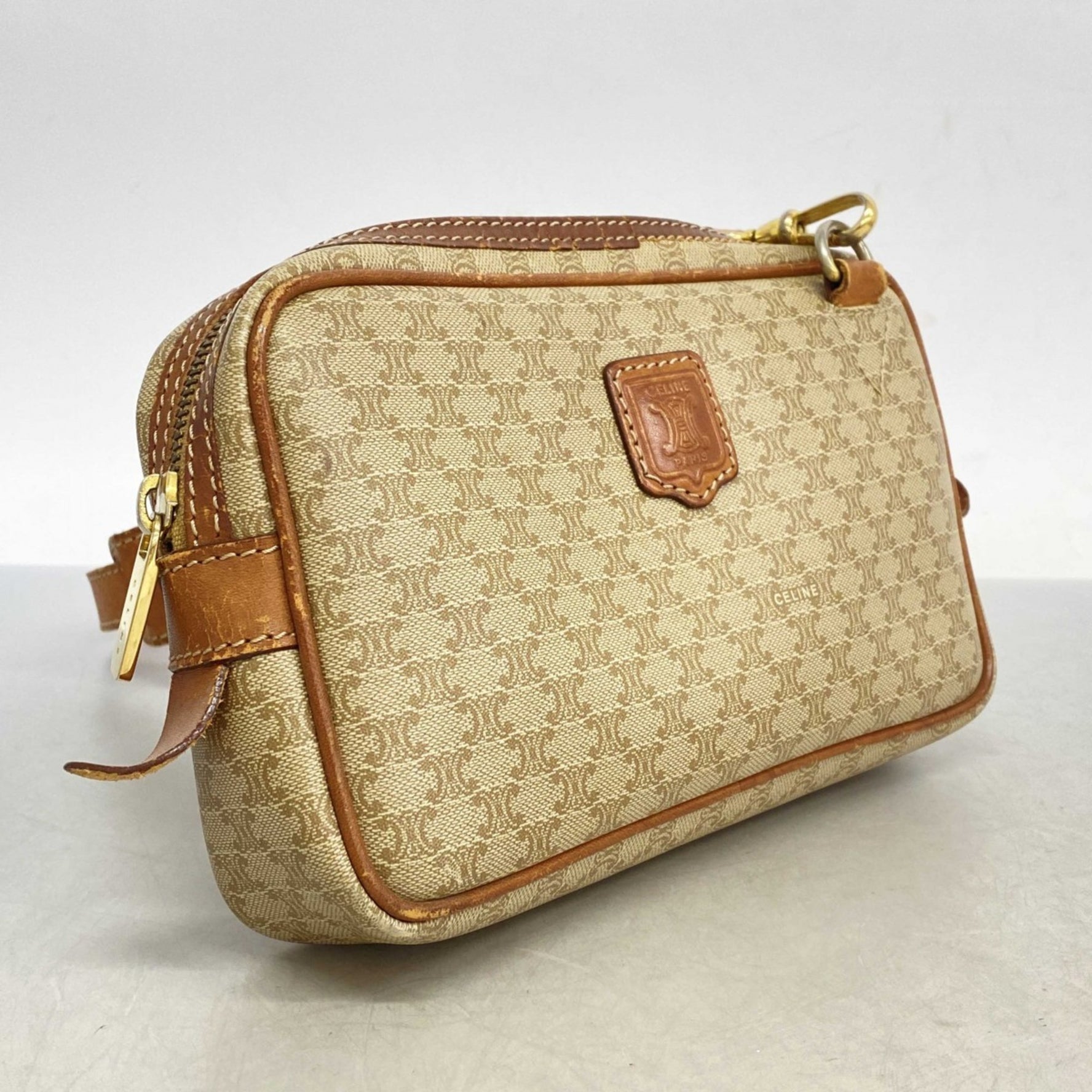 Celine Shoulder Bag Macadam Beige Brown