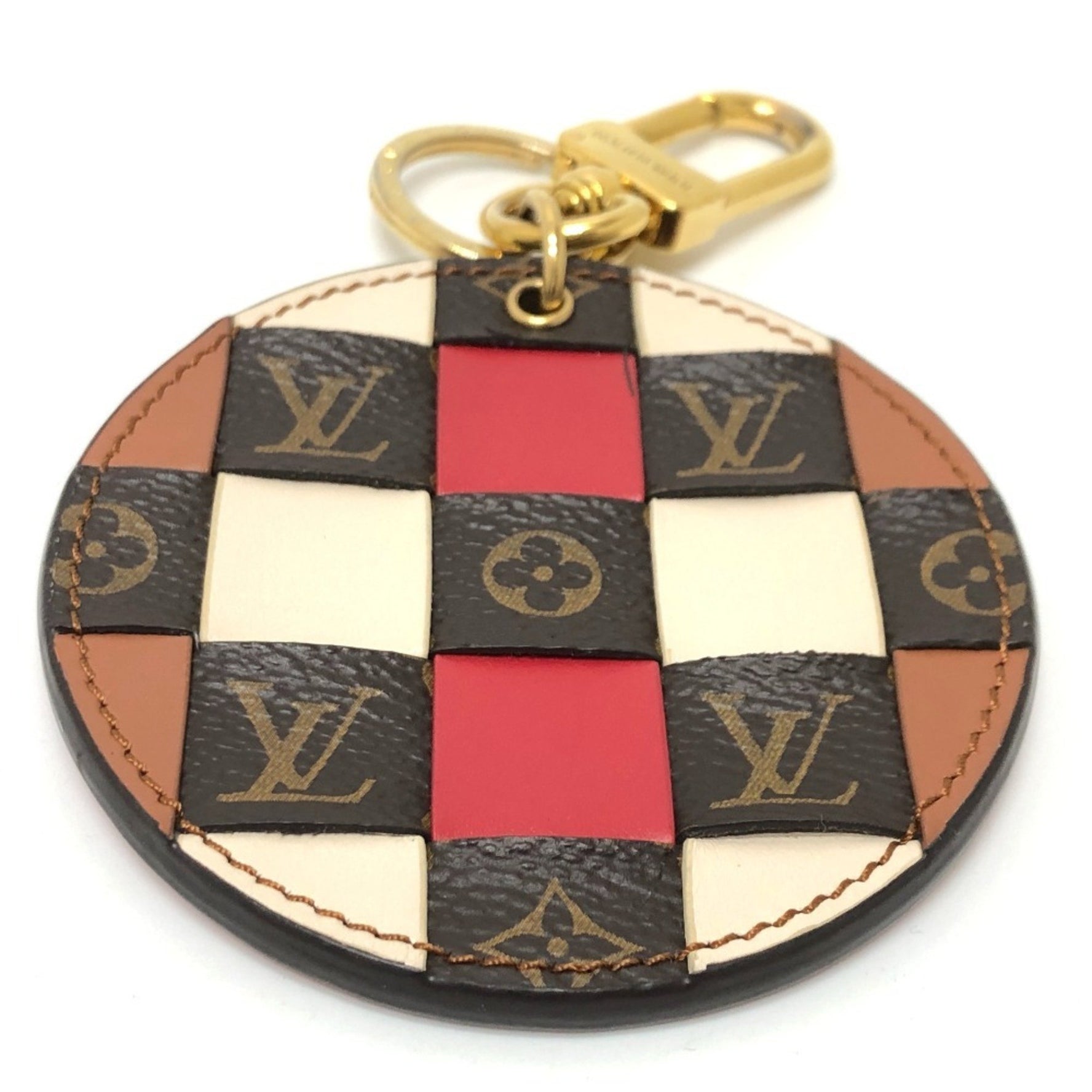 LOUIS VUITTON M68657 Porte Cle Monogram Check Key Ring Bag Charm Keychain Leather Women's Brown