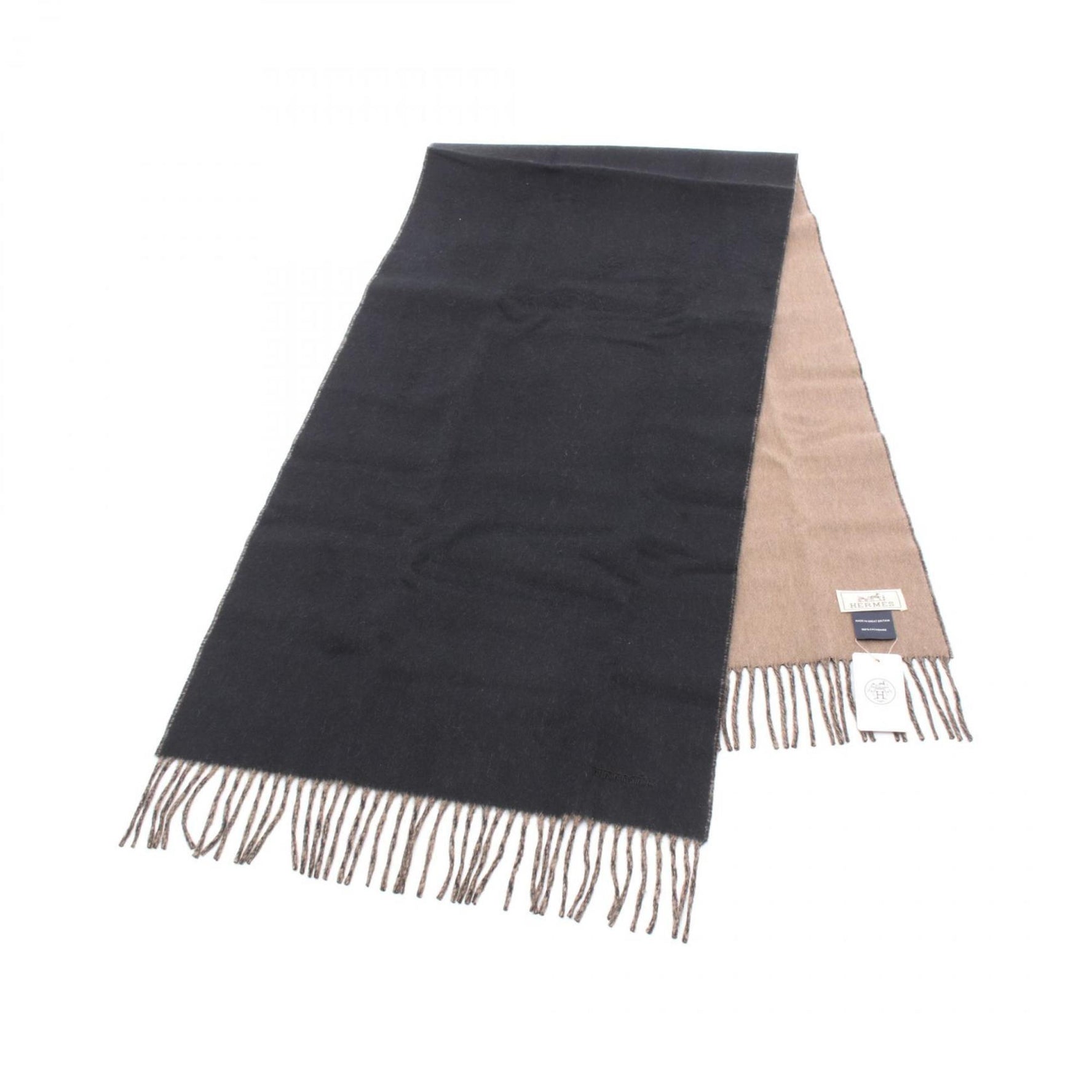 Hermes Recto Verso Scarf Clothing Cashmere Men Women Black Brown