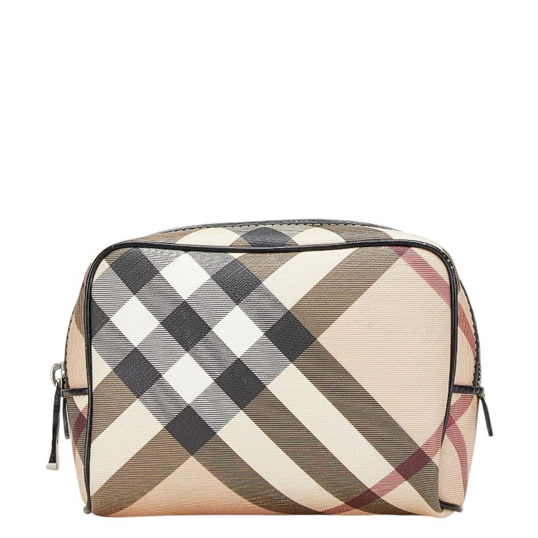 Burberry Nova Check Pouch in Beige, Black, and Multicolor Leather .