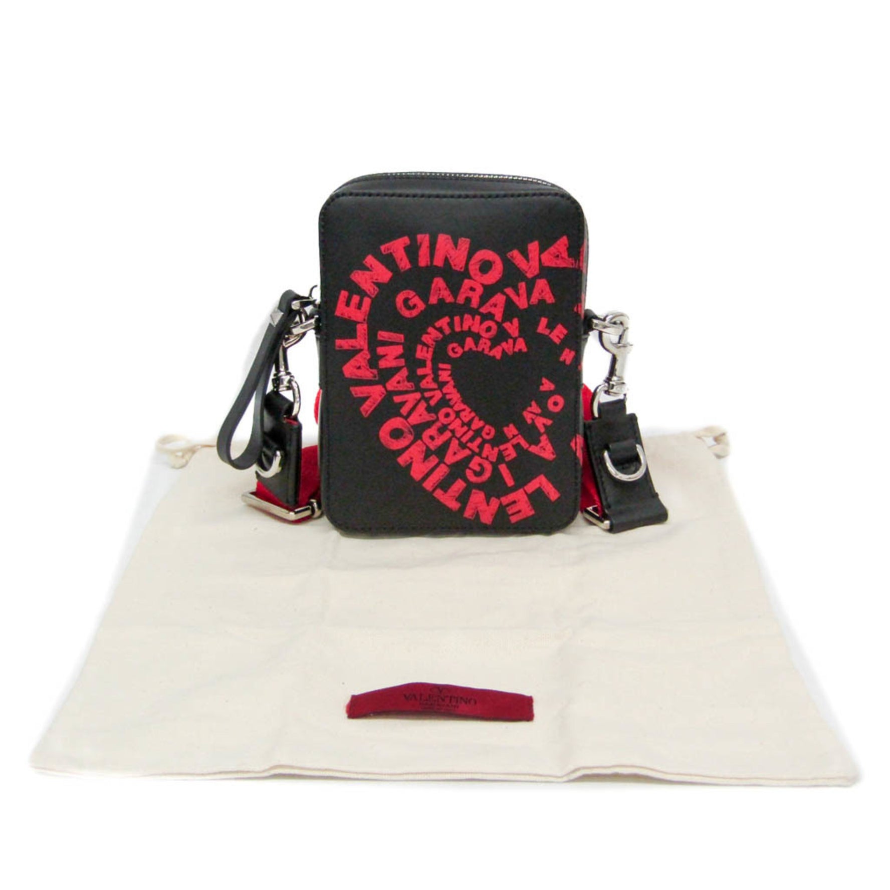 Valentino Garavani All-over Pattern Leather Shoulder Bag Black,Red Color