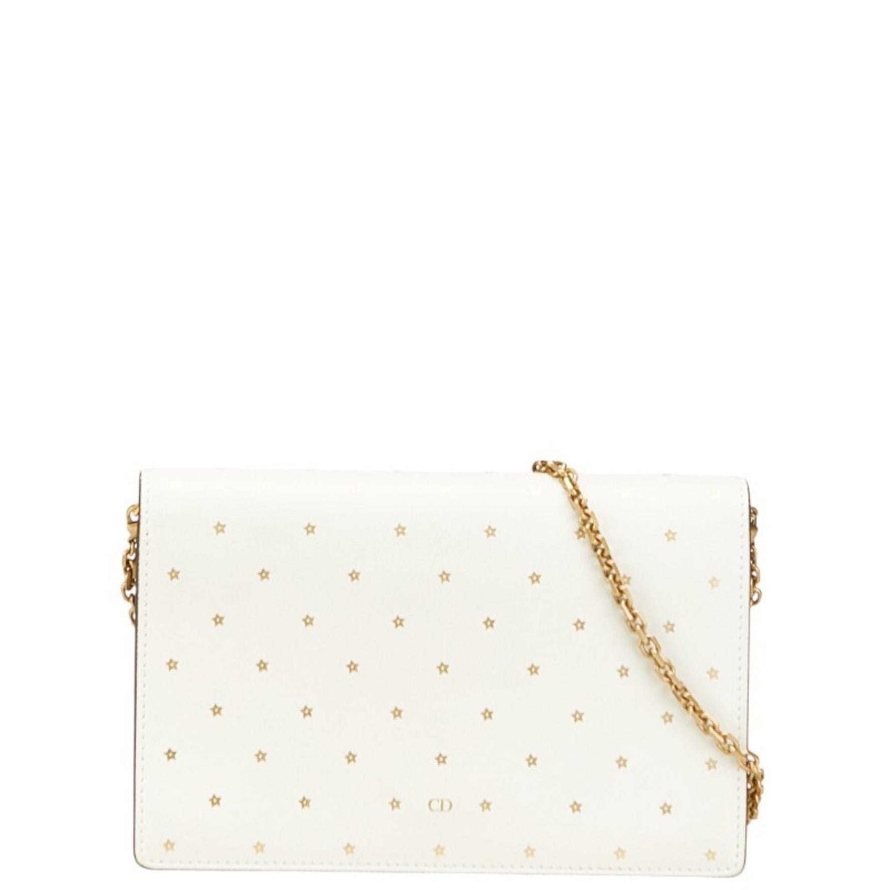 Christian Dior Dior CD logo star motif chain wallet shoulder bag in and gold leather .