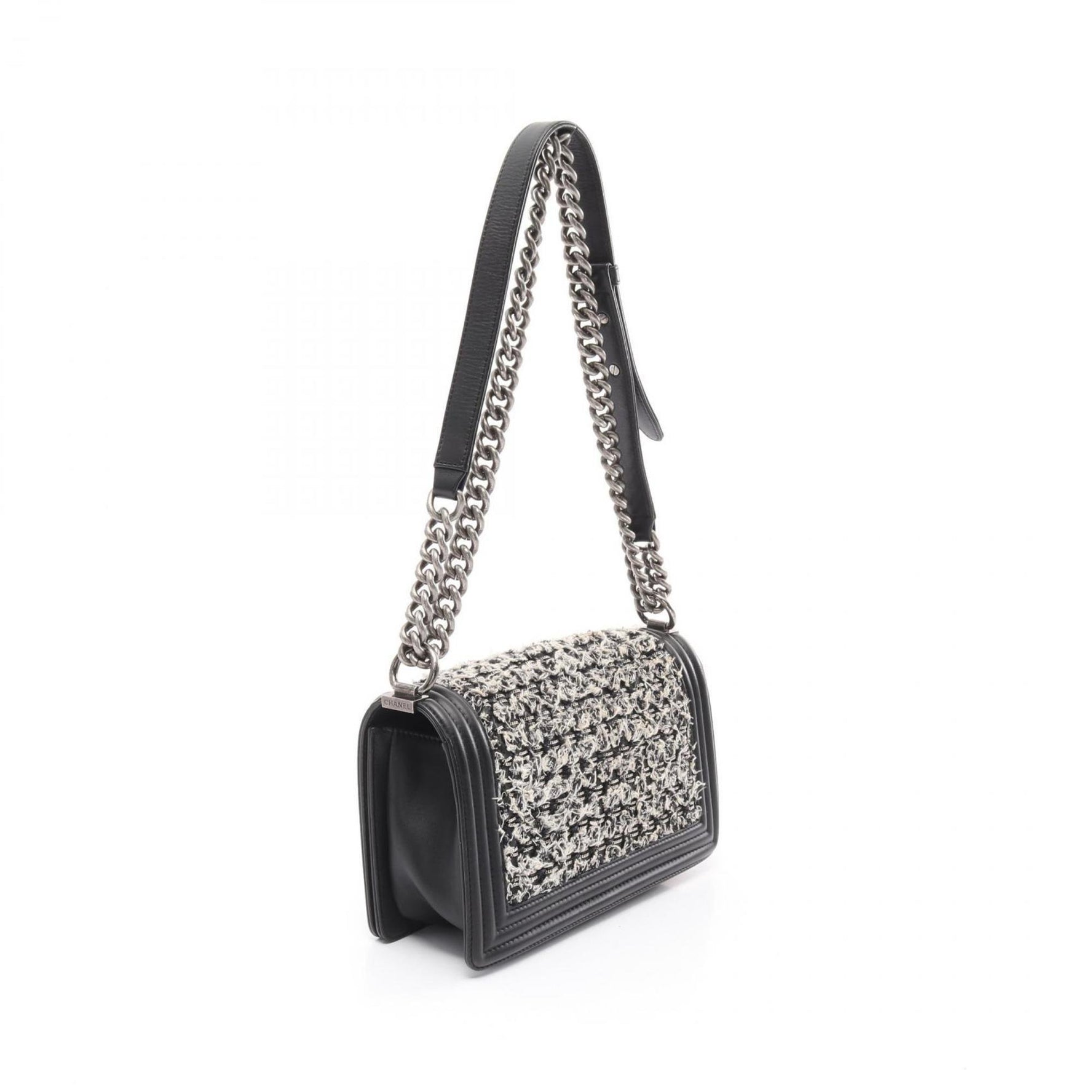 CHANEL Boy Shoulder Bag, Leather and Fabric, Black White