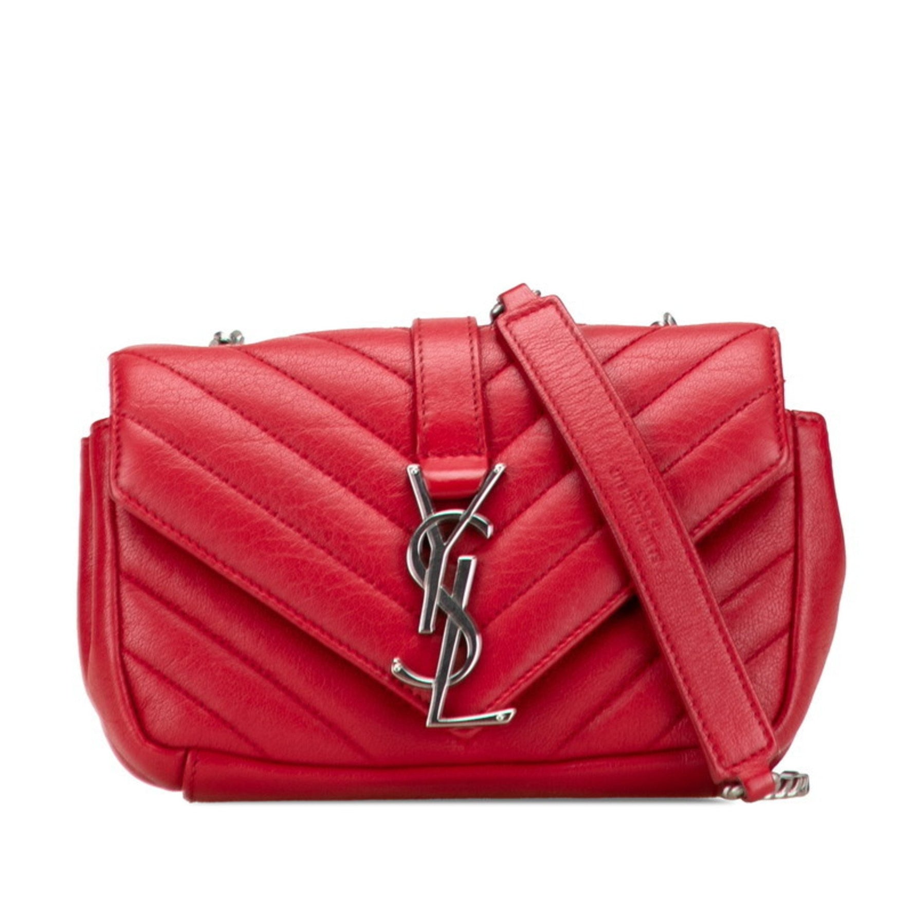 Saint Laurent Baby Chai Chain Shoulder Bag Red and Silver Leather SAINT LAURENT