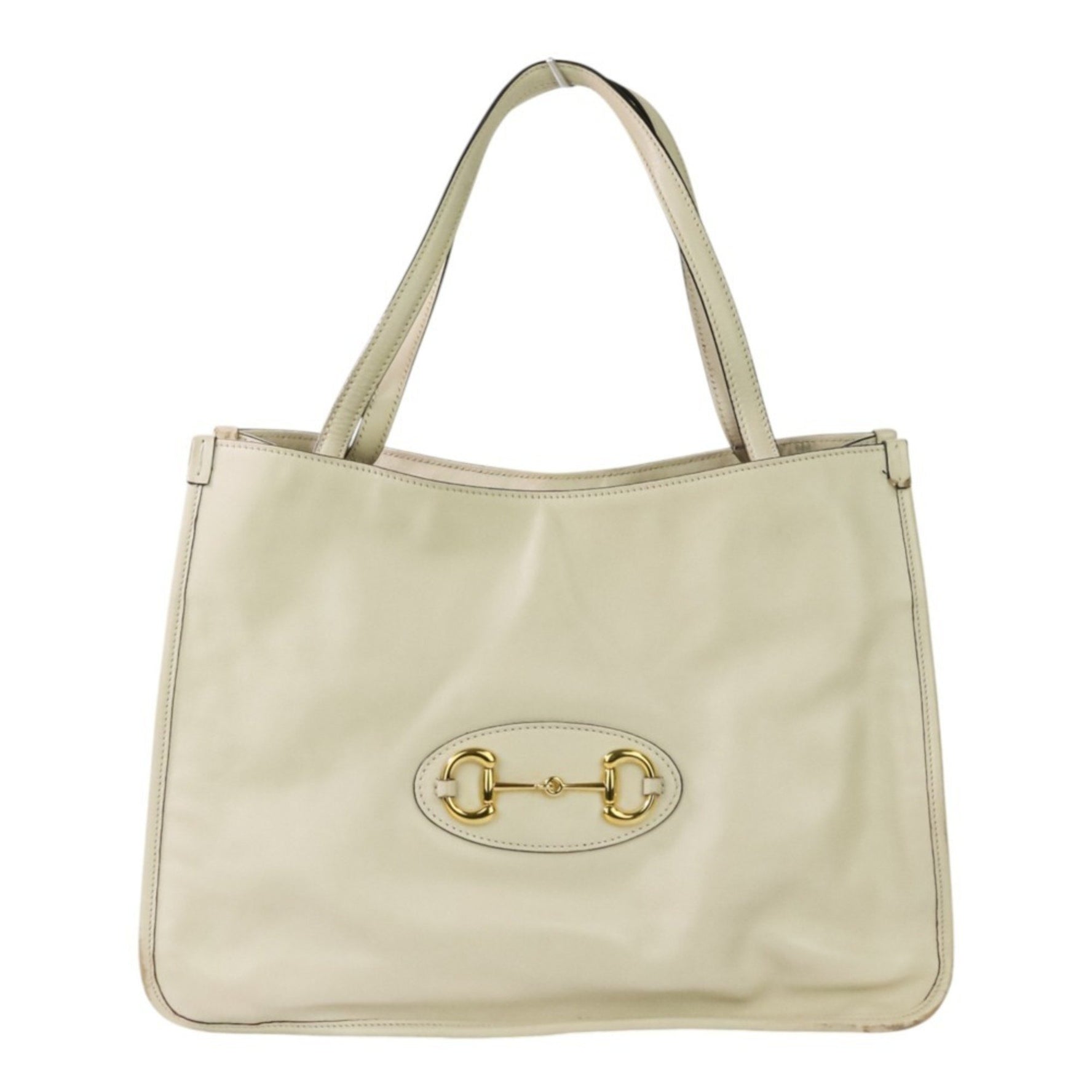 GUCCI Horsebit Leather Tote Bag with Gold Hardware