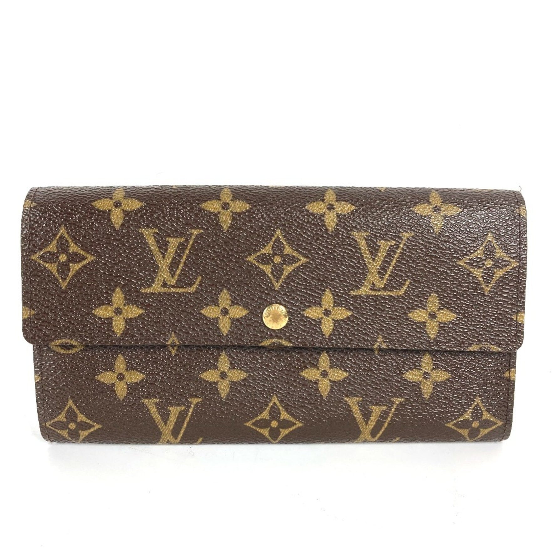 LOUIS VUITTON M61726 Monogram Porte Monnaie Credit Flap Long Wallet in Canvas, Women's, Brown