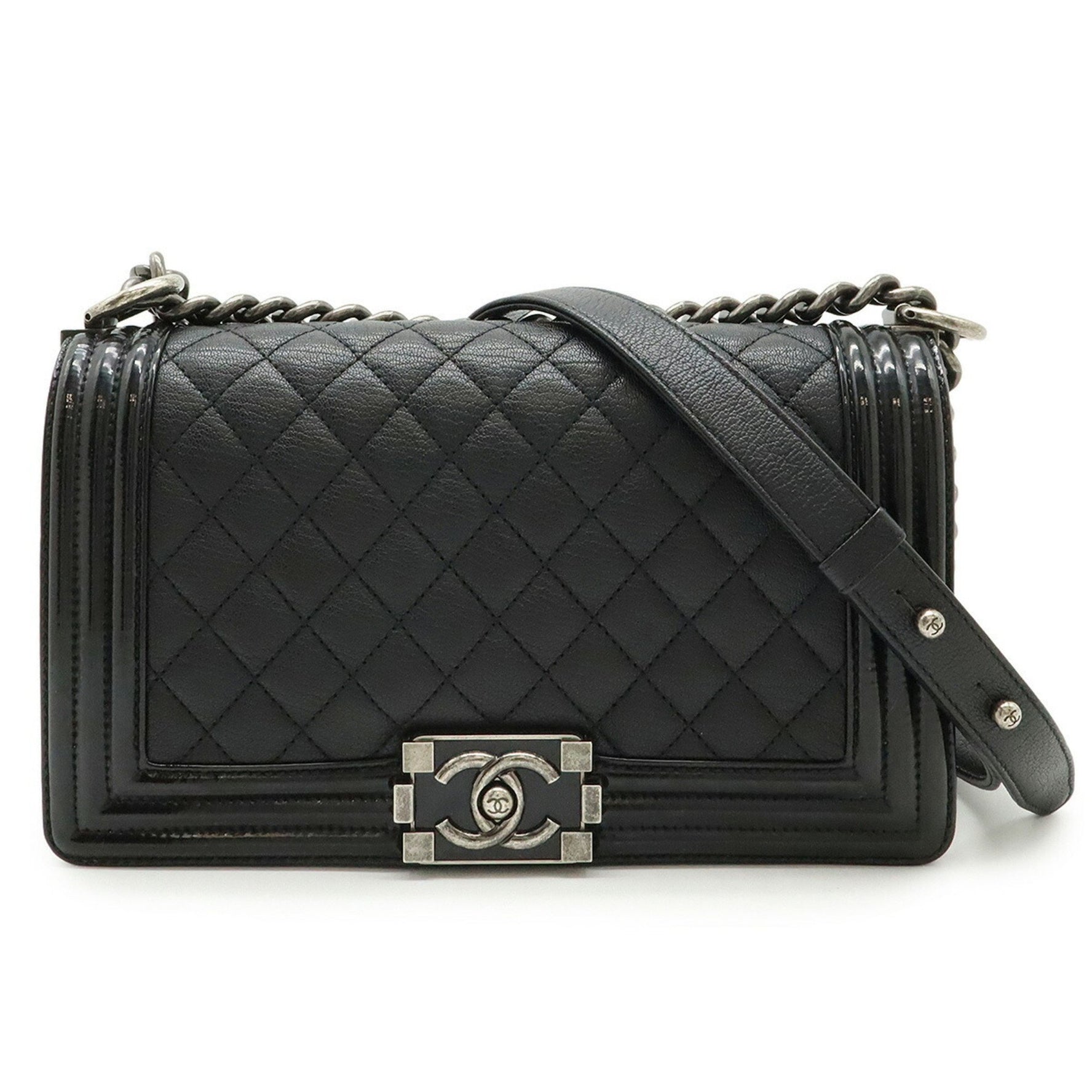 CHANEL Boy 25 Coco Mark Chain Shoulder Bag Leather Enamel