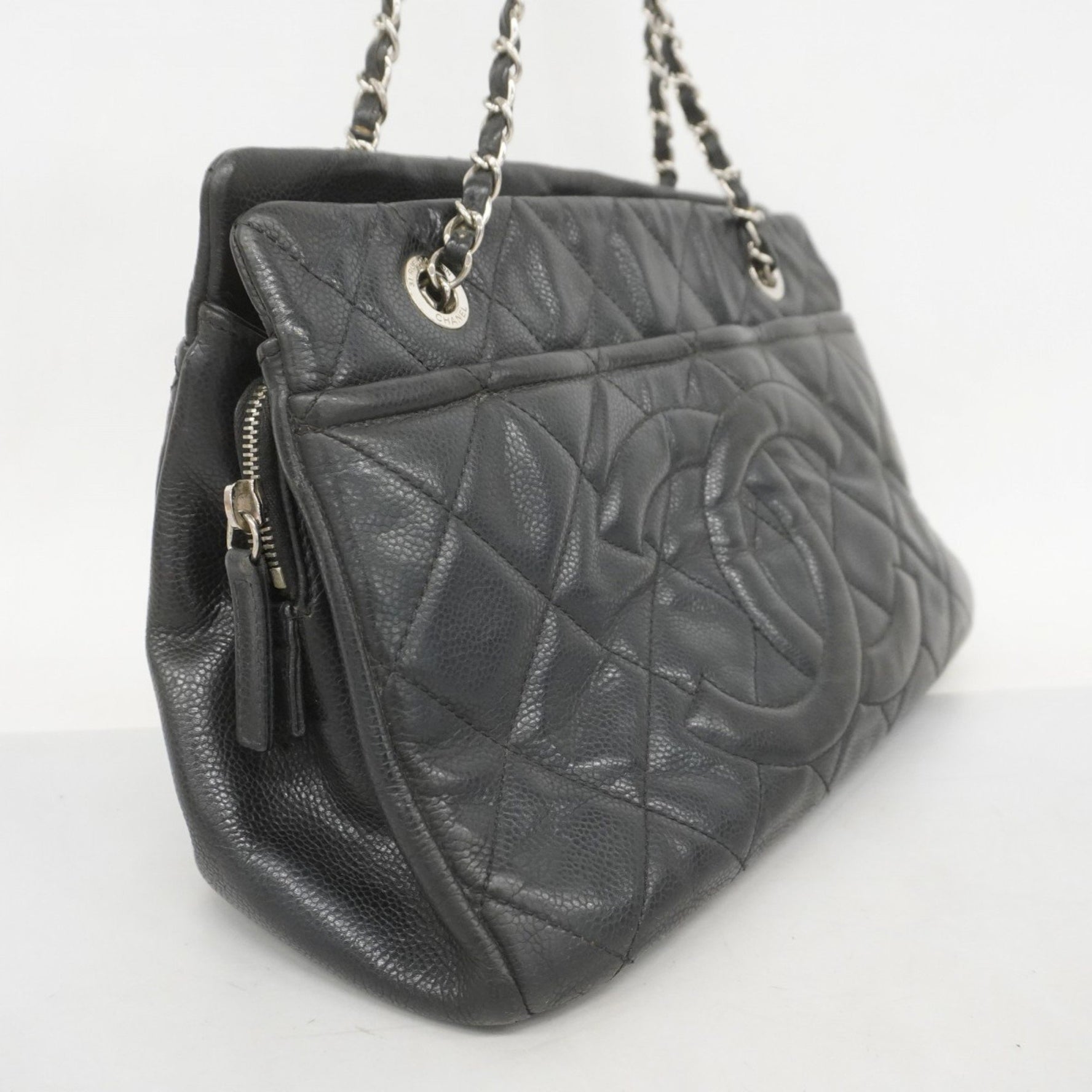 Chanel Matelasse Shoulder Bag with Chain, Caviar Skin, Black, Women's