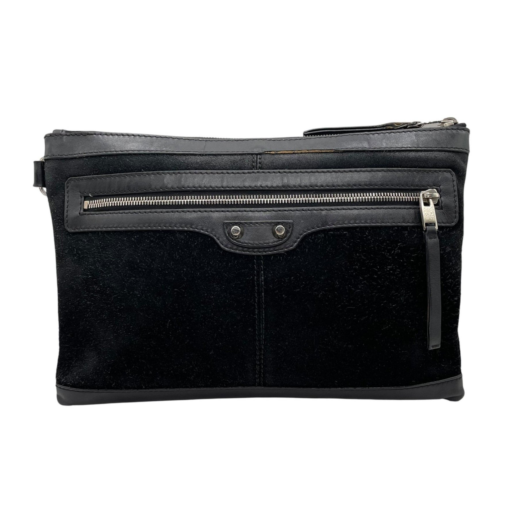 BALENCIAGA CLASSIC CLIP M Black Suede Leather Silver Hardware Second Bag Men's Women's K11