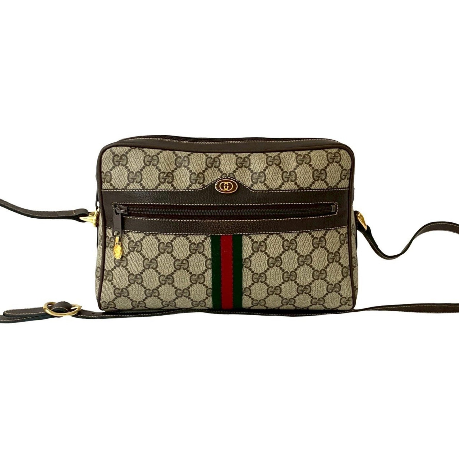 GUCCI Old Gucci Sherry Line GG Logo Hardware Leather Shoulder Bag Pochette Brown