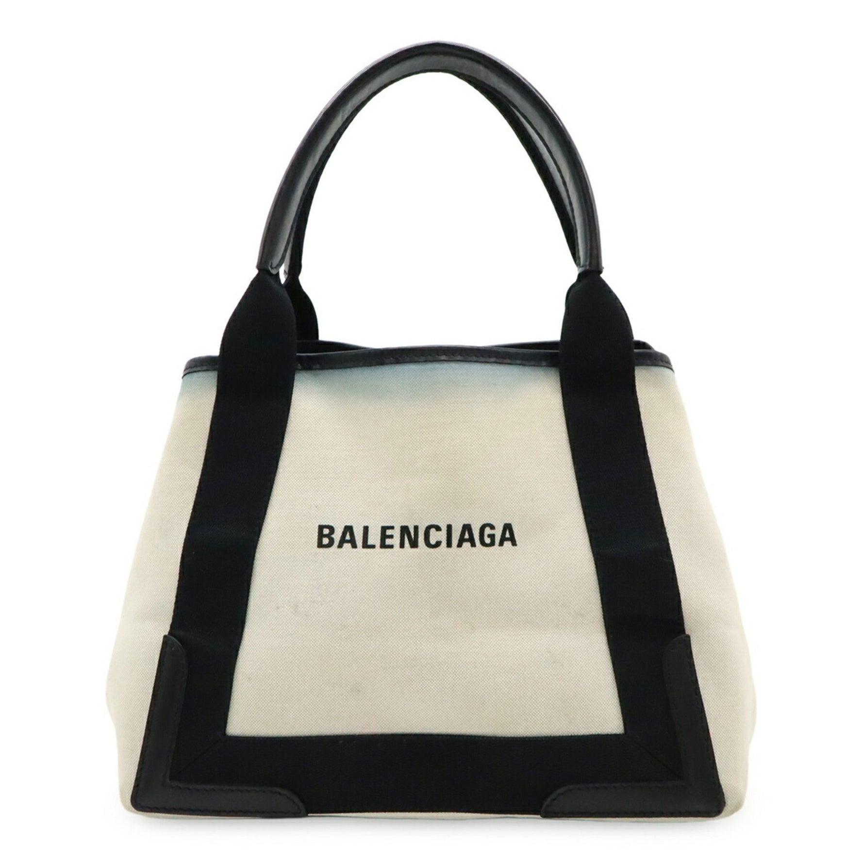 BALENCIAGA Navy Cabas S Tote Bag, Handbag, Canvas, Leather, Natural Black, Pouch Not Included,
