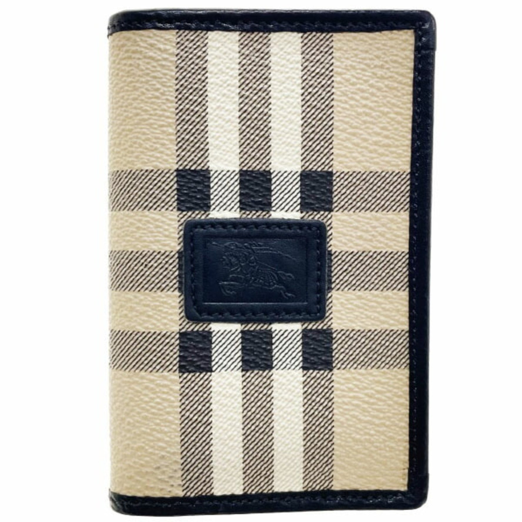 Burberry Business Card Holder PVC Leather Beige Black BURBERRY Burberrys Horse Mark KK-15132