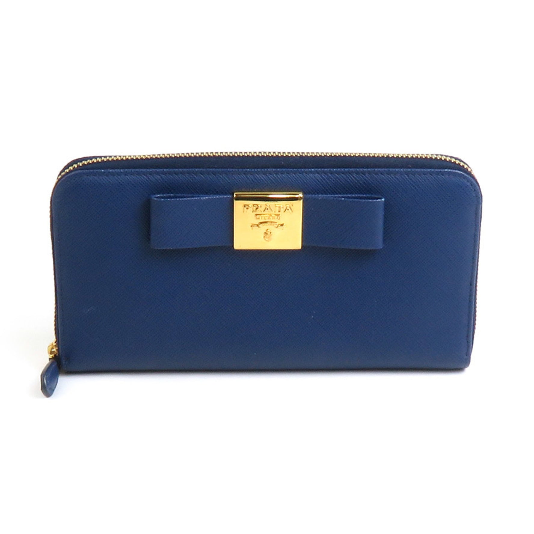 PRADA Round Long Wallet Leather Blue Women's 1ML506 55869f