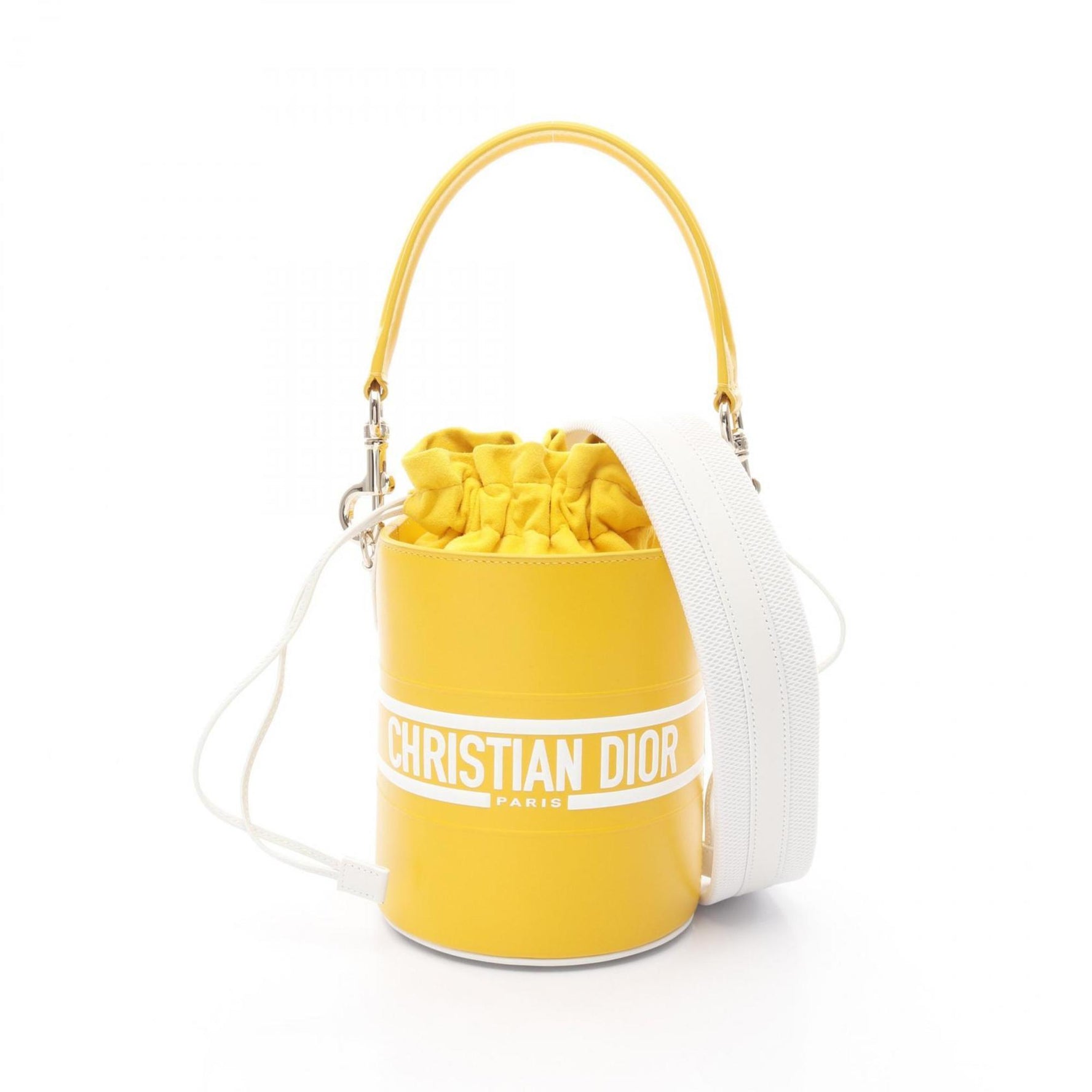 Christian Dior Dior Vibe Micro Bucket Handbag, Leather, Yellow/White