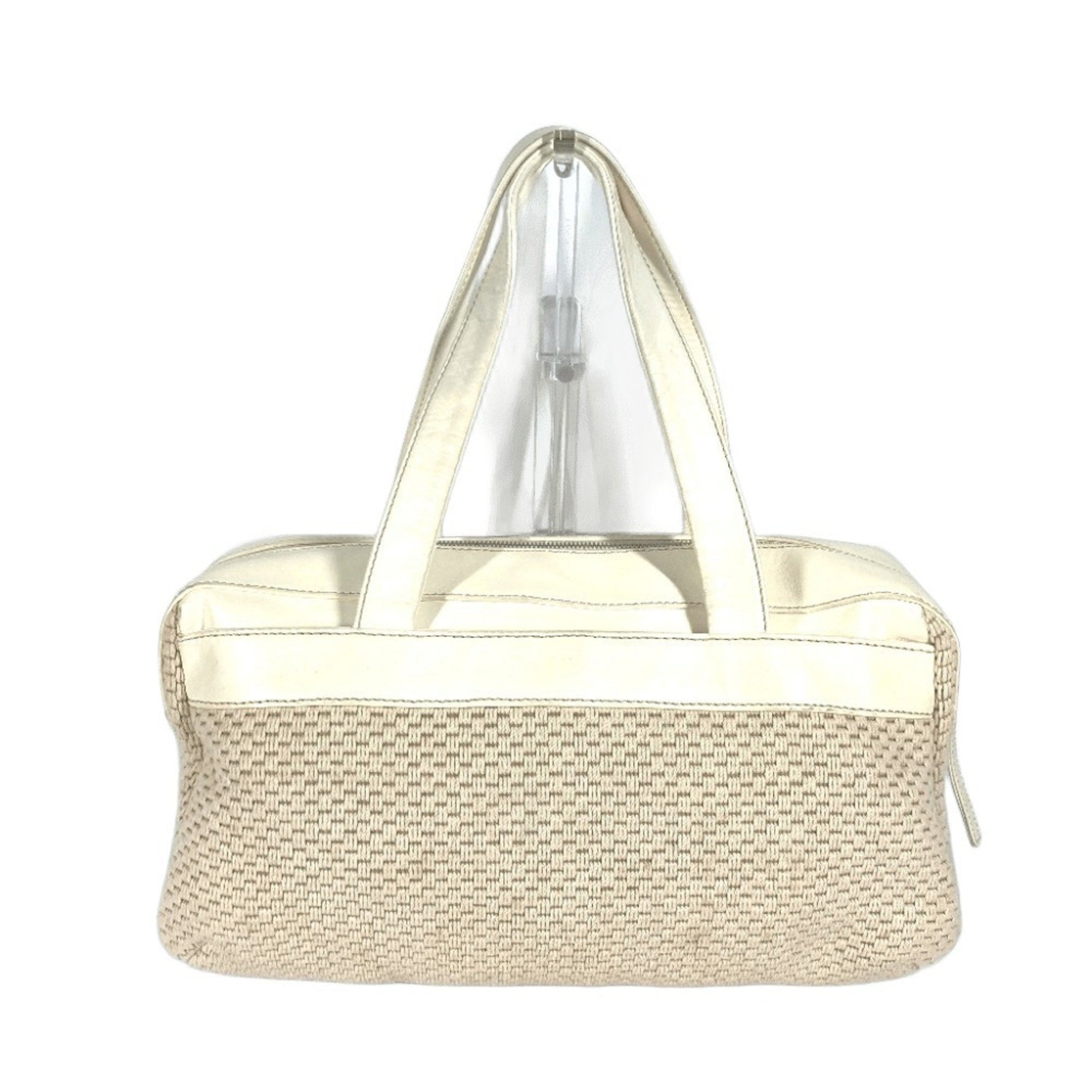 CHANEL CC Coco Mark Logo Tote Bag Shoulder Handbag Leather Canvas Beige